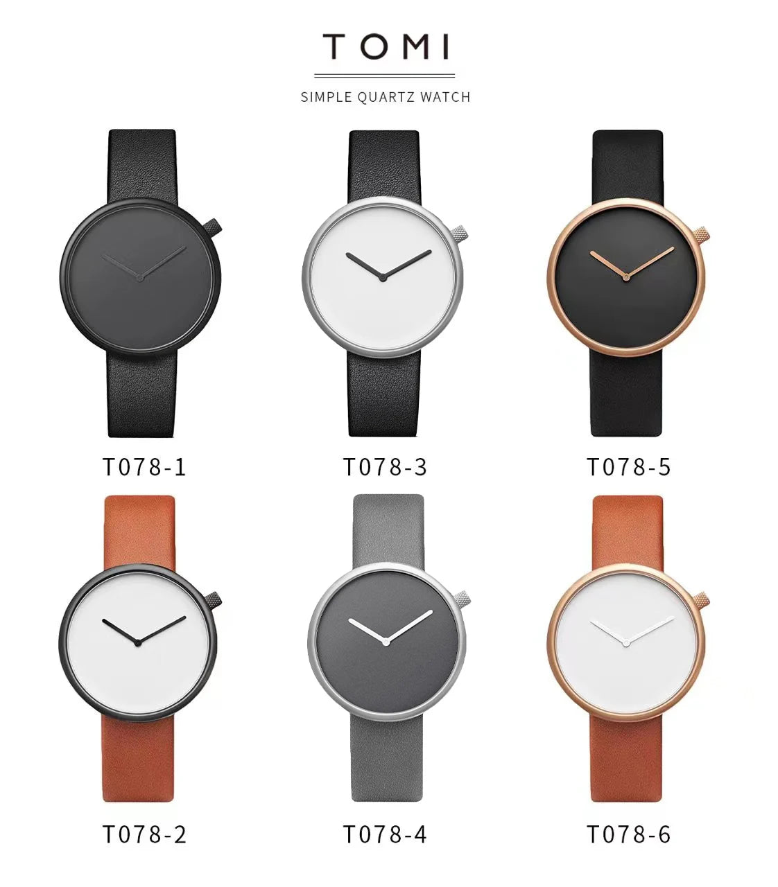 Tomi feminino estilo minimalista relógio de couro feminino pequeno disco scaleless moda relógio minimalista feminino lazer relógio de quartzo