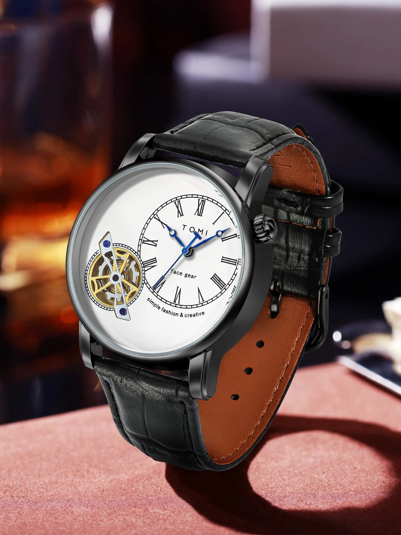 Tomi conjunto caixa de presente luxo e elegante relógio de quartzo masculino calendário de lazer pulseira dupla relógio de quartzo presente do festival