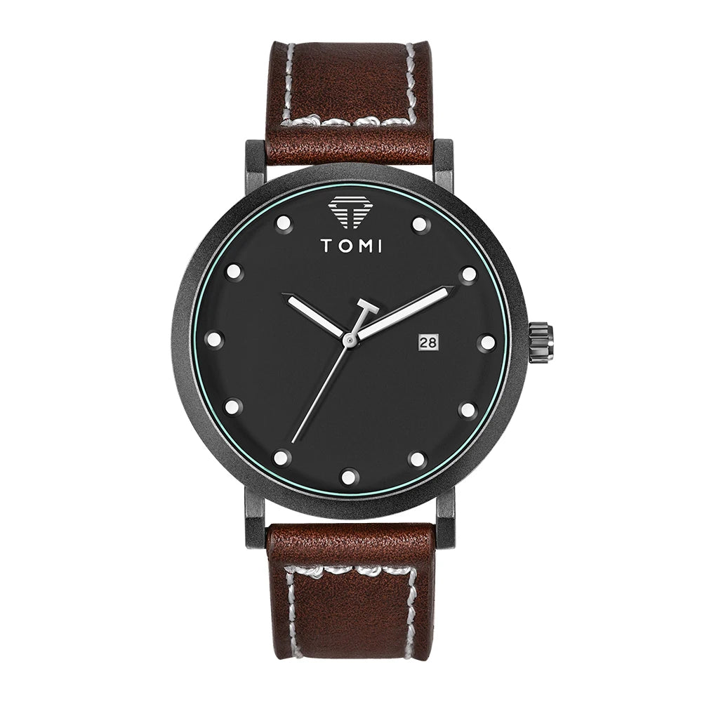 Tomi moda minimalista relógio masculino ao ar livre militar mostrador redondo relógio de quartzo de negócios masculino versátil retro relógio festival presente