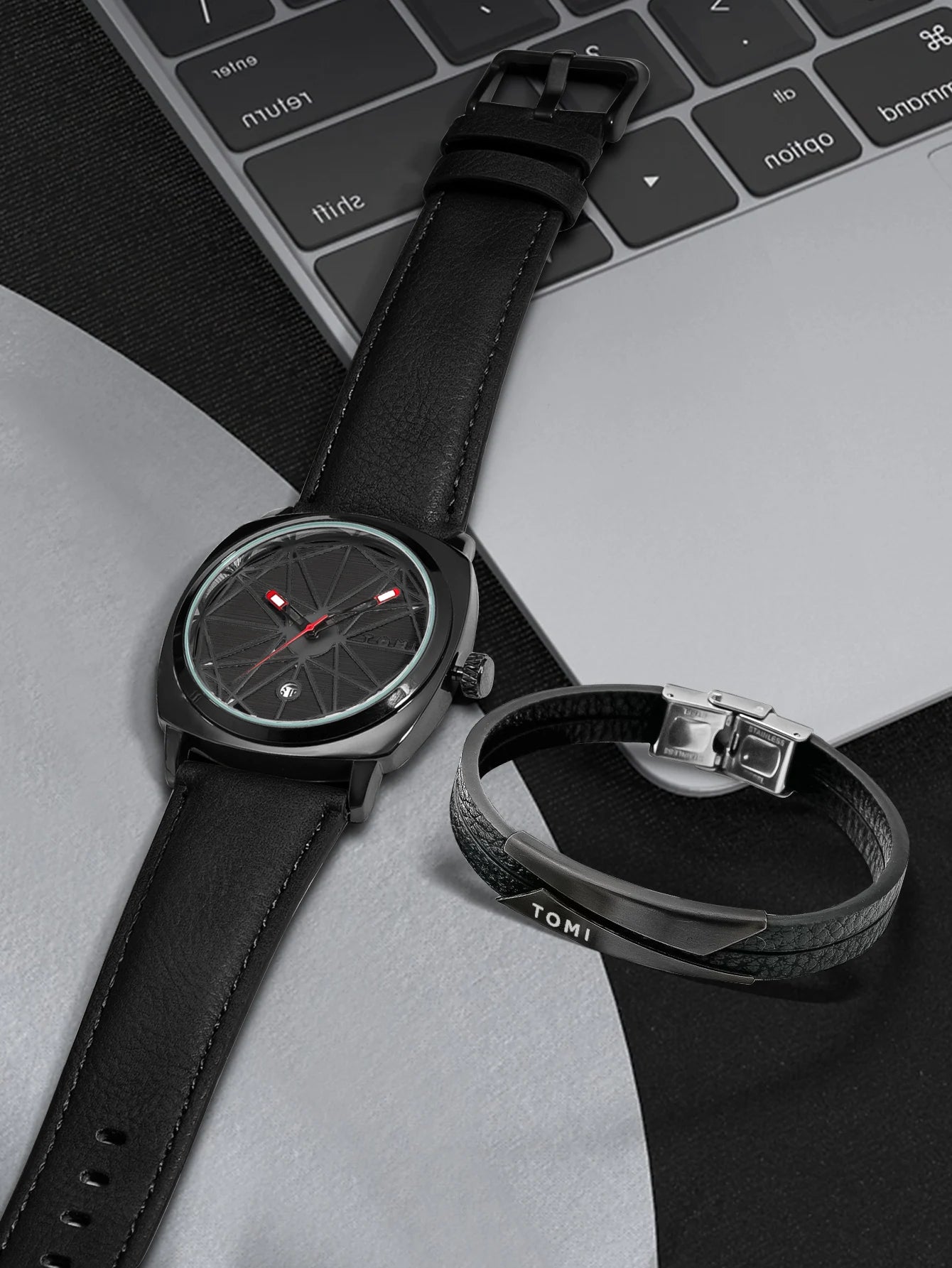 Tomi 2024 novo 2 pçs relógio masculino pulseira presente conjunto de luxo negócios versátil calendário relógio quartzo masculino e relógio presente reloj