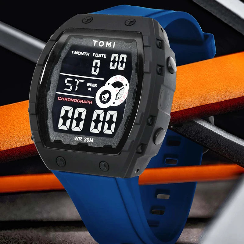 TOMI Esporte Masculino Multi funcional Relógio Esportivo Ao Ar Livre À Prova D 'Água Data Luminosa LED Digital Estudante Relógio Eletrônico