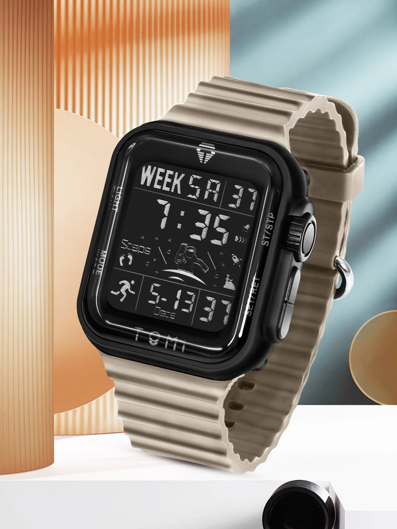 TOMI Pro Mens Smartwatch 1.86 '' AMOLED Tela Sensível Ao Toque Quadrado, Mostrador Obsidian, Data/Tempo/Semana Excluso Design Minimalista Elegante