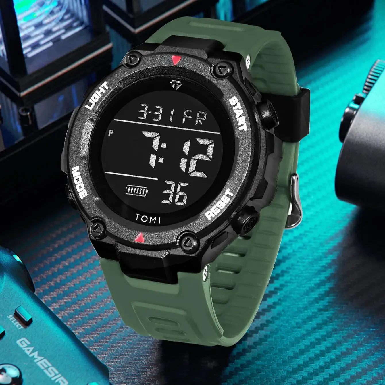 TOMI Relógio Digital Tático Militar Verde Preto 4 Botões Modos Esportivos À Prova de Choque À Prova D 'Água Caminhadas Ao Ar Livre