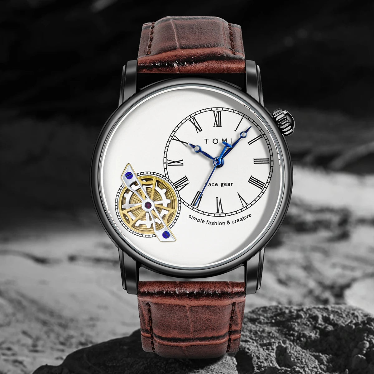 Tomi conjunto caixa de presente luxo e elegante relógio de quartzo masculino calendário de lazer pulseira dupla relógio de quartzo presente do festival