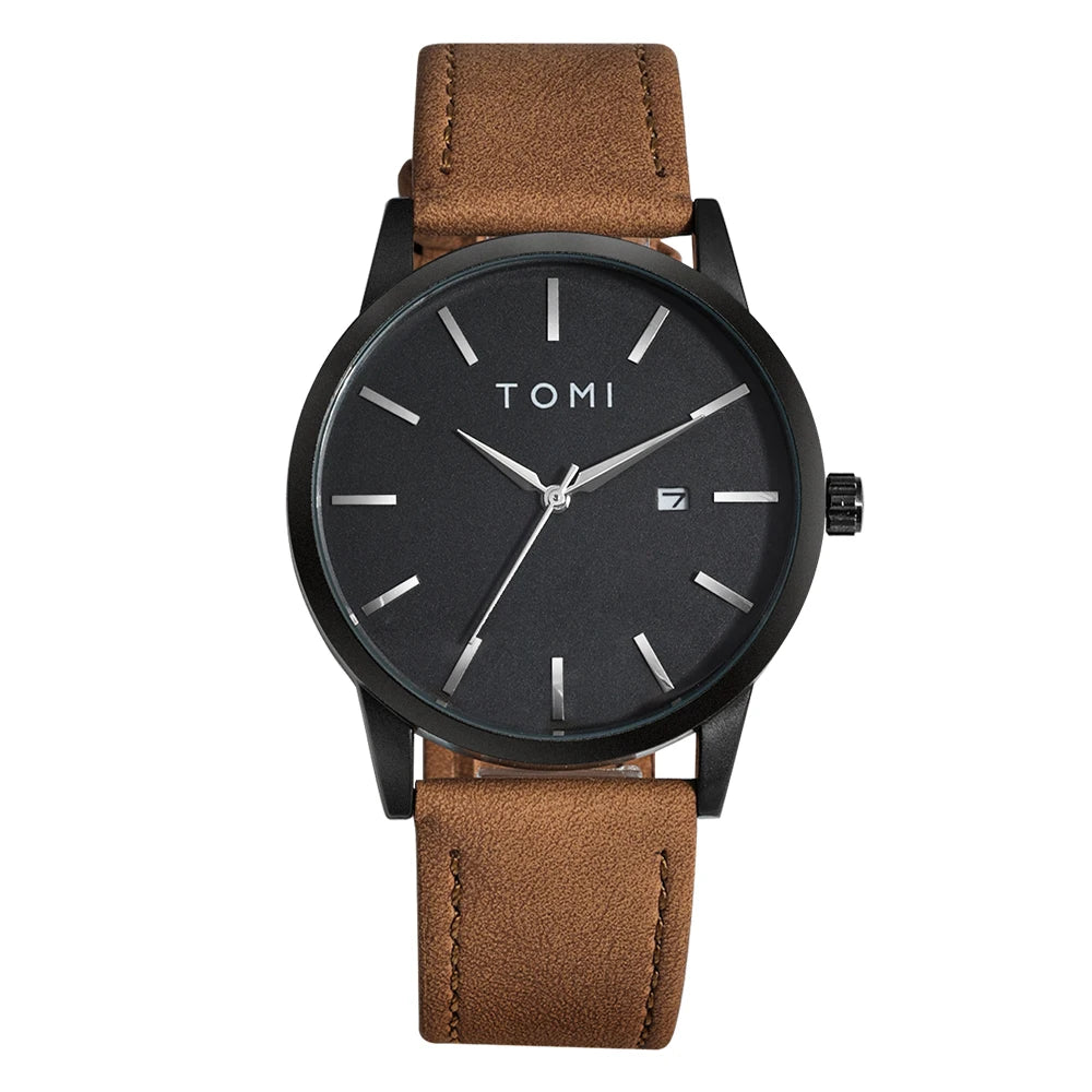 Relógio masculino da moda da marca TOMI luxuoso relógio de quartzo com design de mostrador de disco pequeno