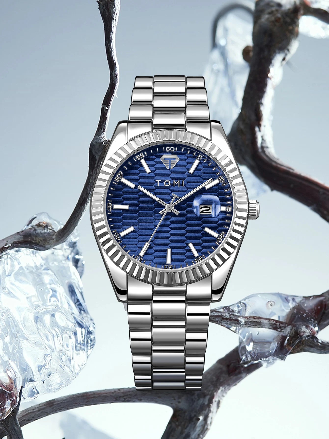 Tomi novo relógio masculino broche anel caixa de presente conjunto luxo negócios pulseira aço inoxidável calendário casual relógio quartzo reloj