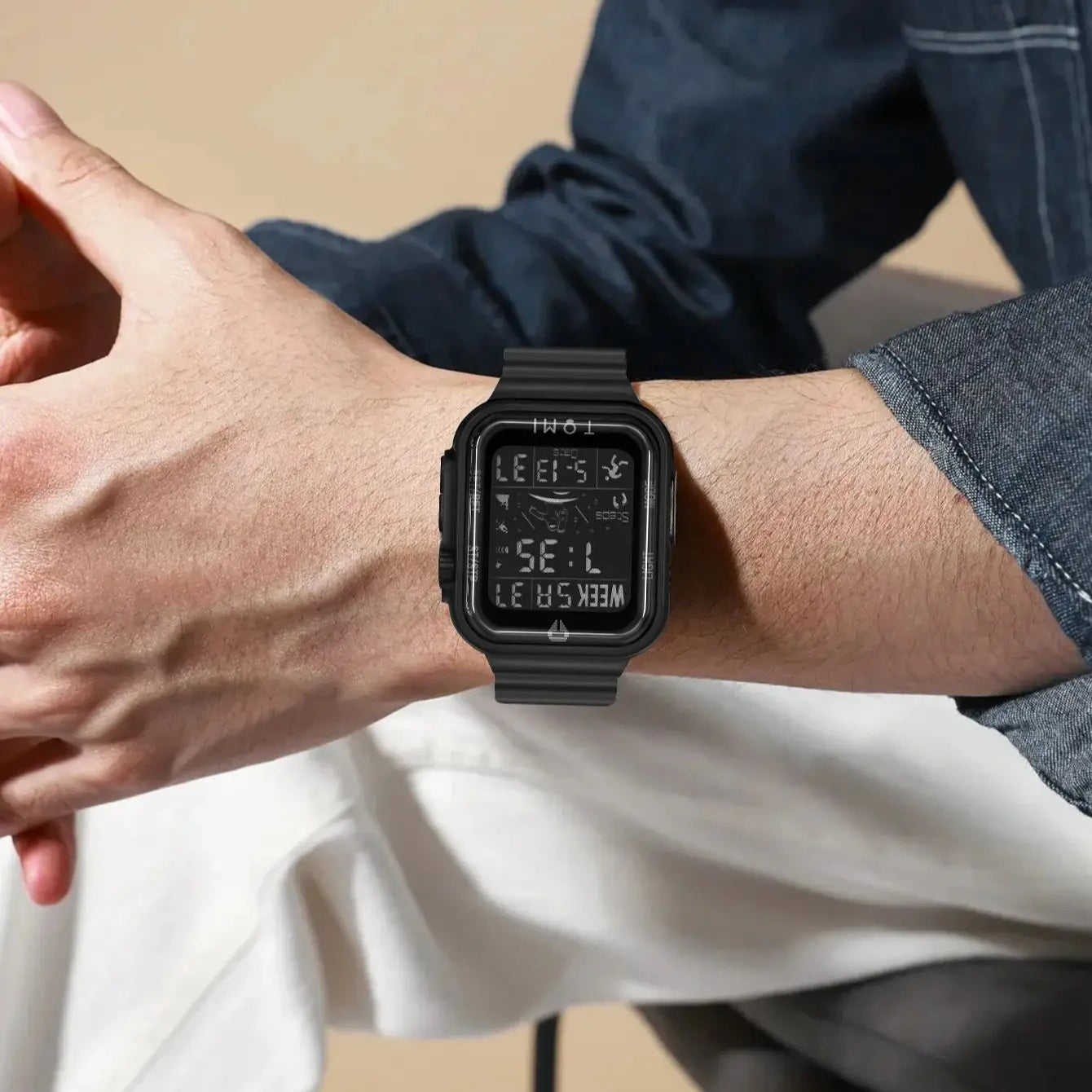 TOMI Pro Mens Smartwatch 1.86 '' AMOLED Tela Sensível Ao Toque Quadrado, Mostrador Obsidian, Data/Tempo/Semana Excluso Design Minimalista Elegante