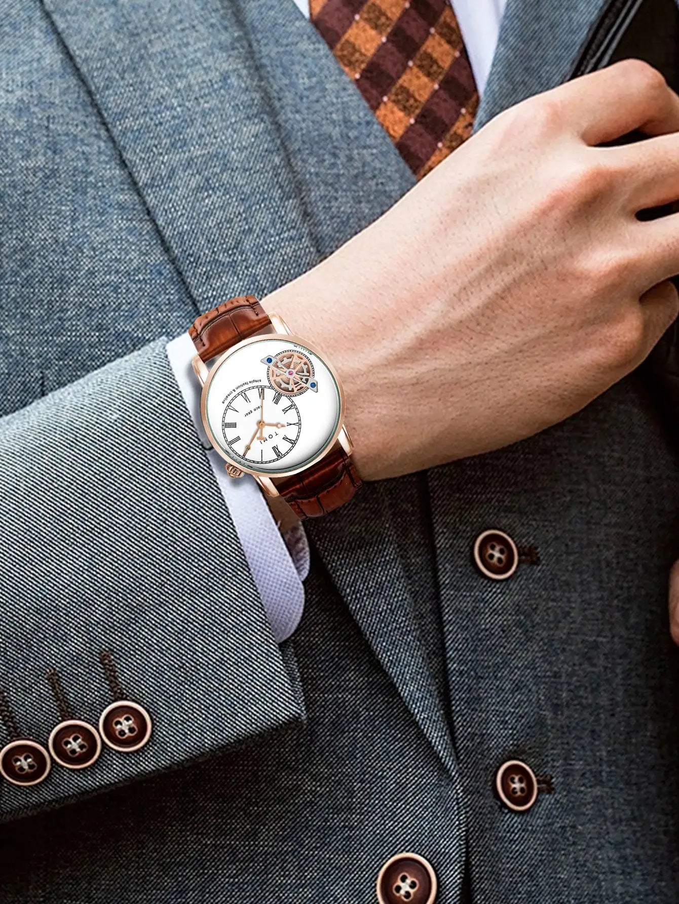 Tomi conjunto caixa de presente luxo e elegante relógio de quartzo masculino calendário de lazer pulseira dupla relógio de quartzo presente do festival