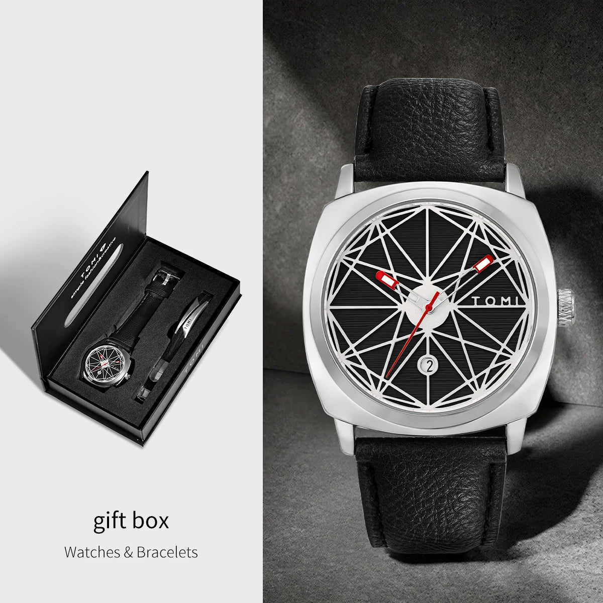 Tomi 2024 novo 2 pçs relógio masculino pulseira presente conjunto de luxo negócios versátil calendário relógio quartzo masculino e relógio presente reloj