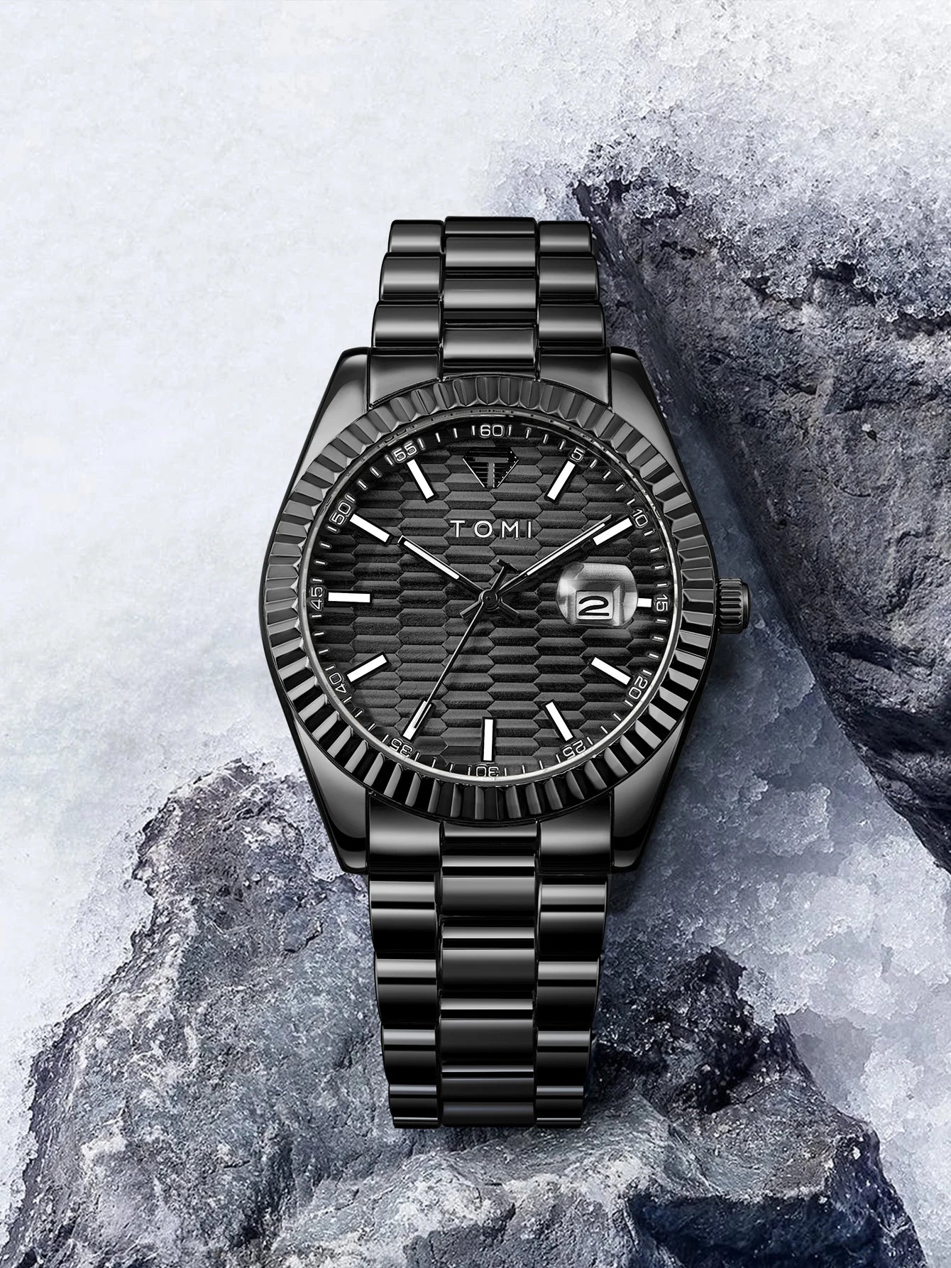 Tomi novo relógio masculino broche anel caixa de presente conjunto luxo negócios pulseira aço inoxidável calendário casual relógio quartzo reloj