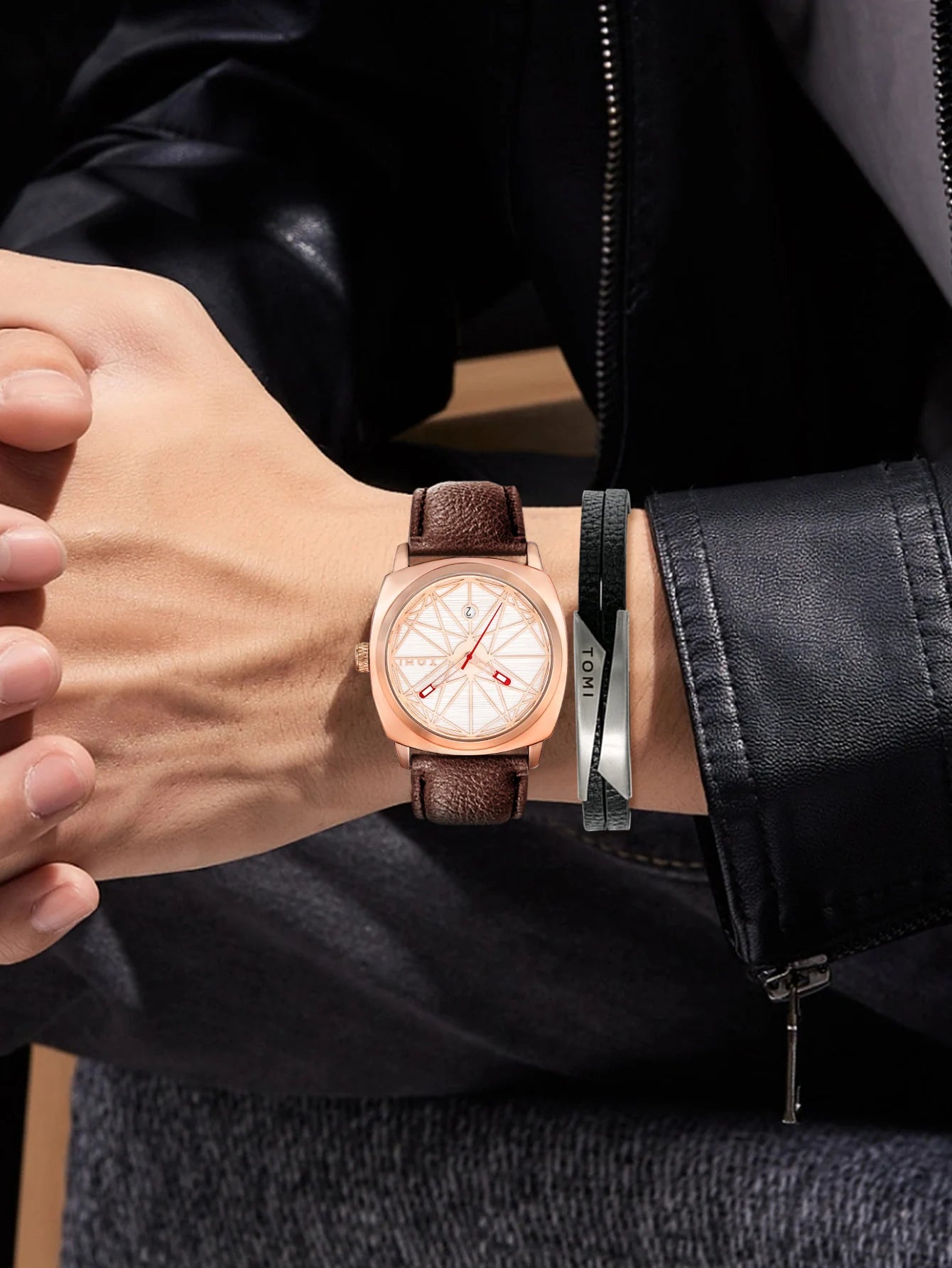 Tomi 2024 novo 2 pçs relógio masculino pulseira presente conjunto de luxo negócios versátil calendário relógio quartzo masculino e relógio presente reloj