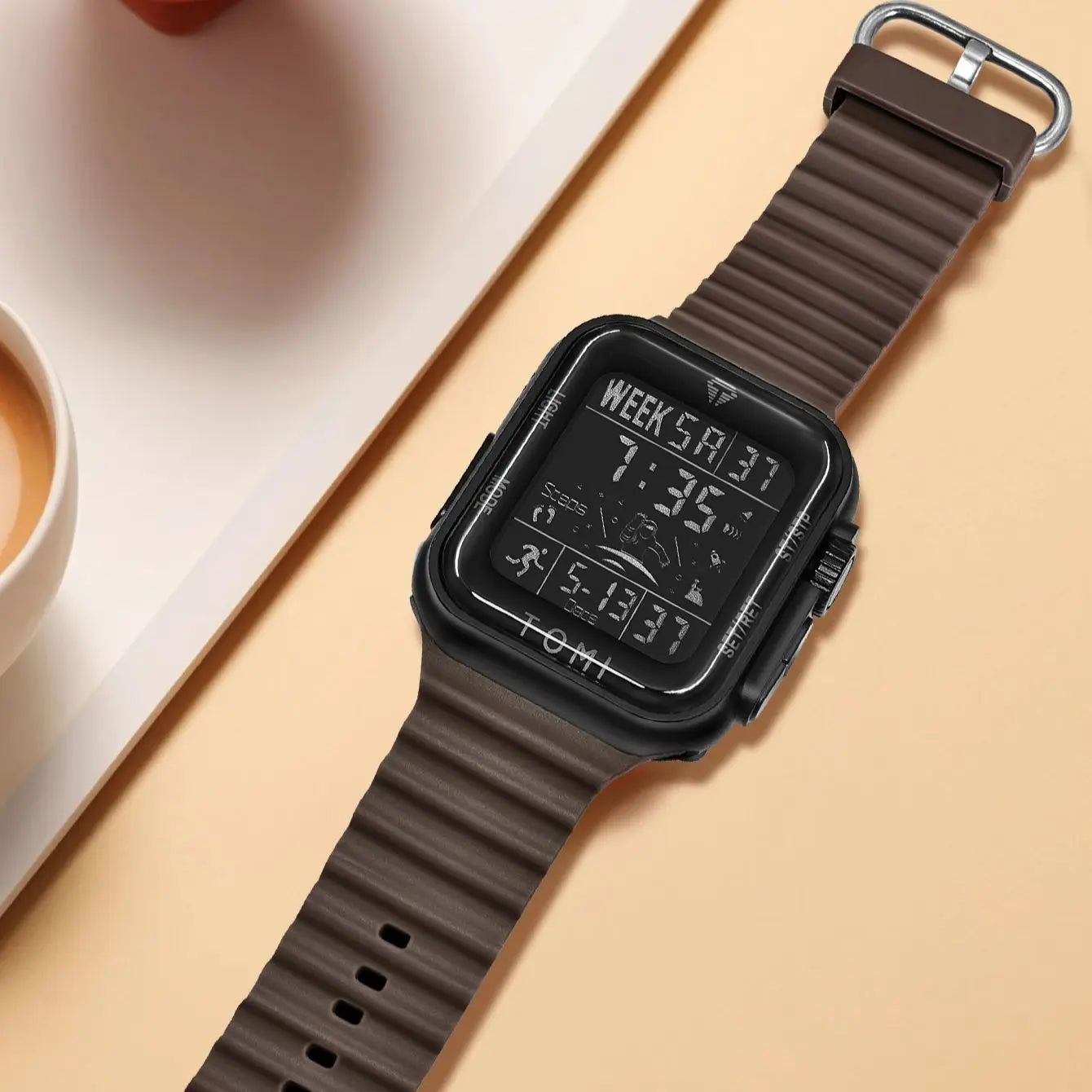 TOMI Pro Mens Smartwatch 1.86 '' AMOLED Tela Sensível Ao Toque Quadrado, Mostrador Obsidian, Data/Tempo/Semana Excluso Design Minimalista Elegante