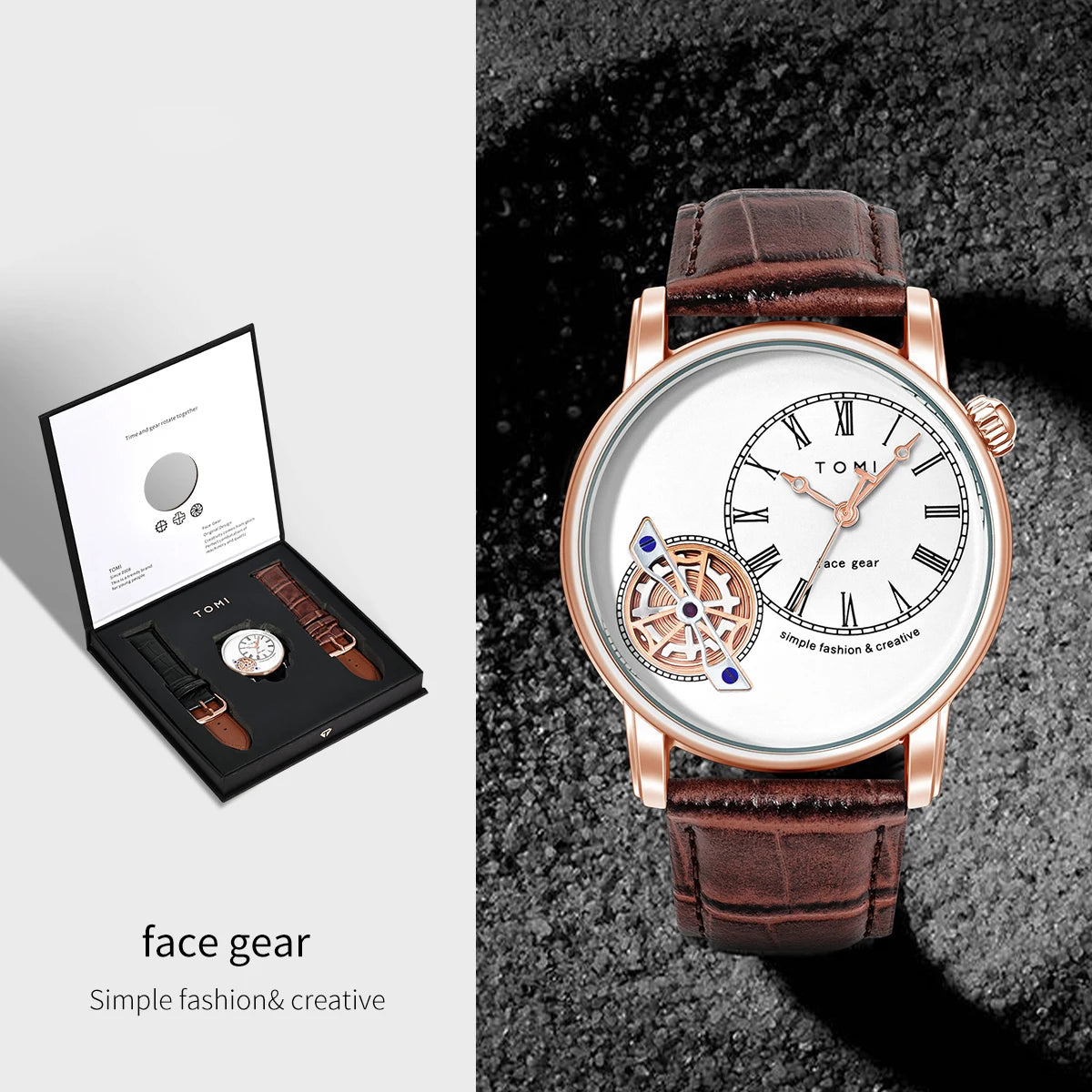 Tomi conjunto caixa de presente luxo e elegante relógio de quartzo masculino calendário de lazer pulseira dupla relógio de quartzo presente do festival