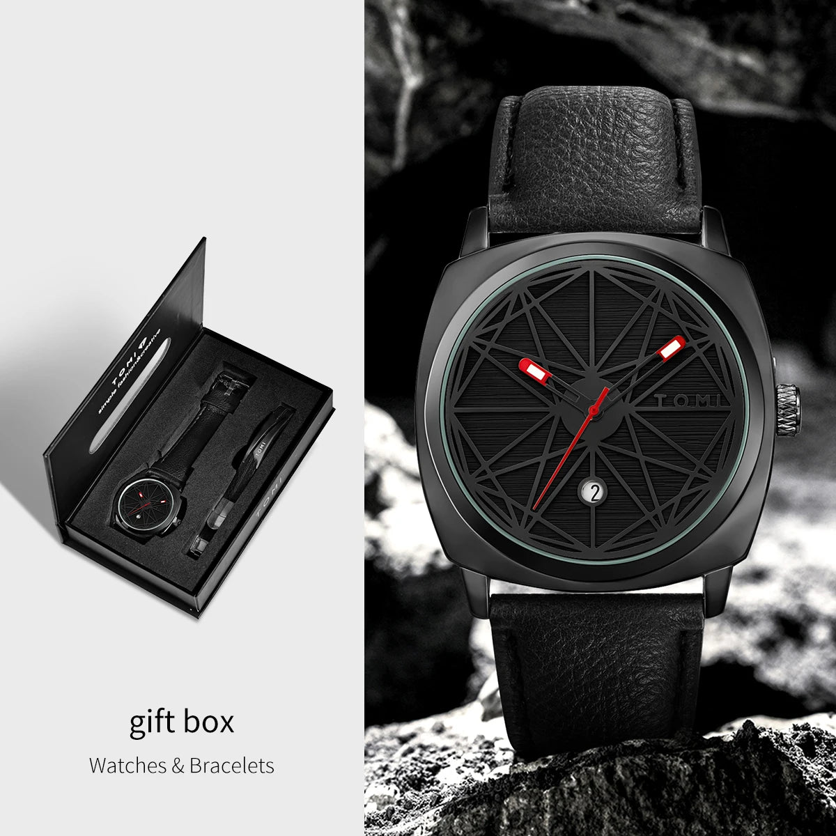Tomi 2024 novo 2 pçs relógio masculino pulseira presente conjunto de luxo negócios versátil calendário relógio quartzo masculino e relógio presente reloj
