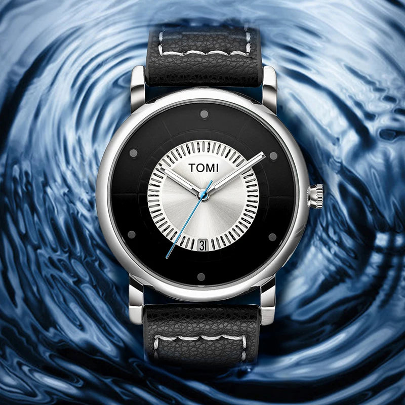 TOMI Relógio Masculino Minimalista Couro Preto Moda Minimalista Relógio de Quartzo Masculino Premium Business Quartz Watch
