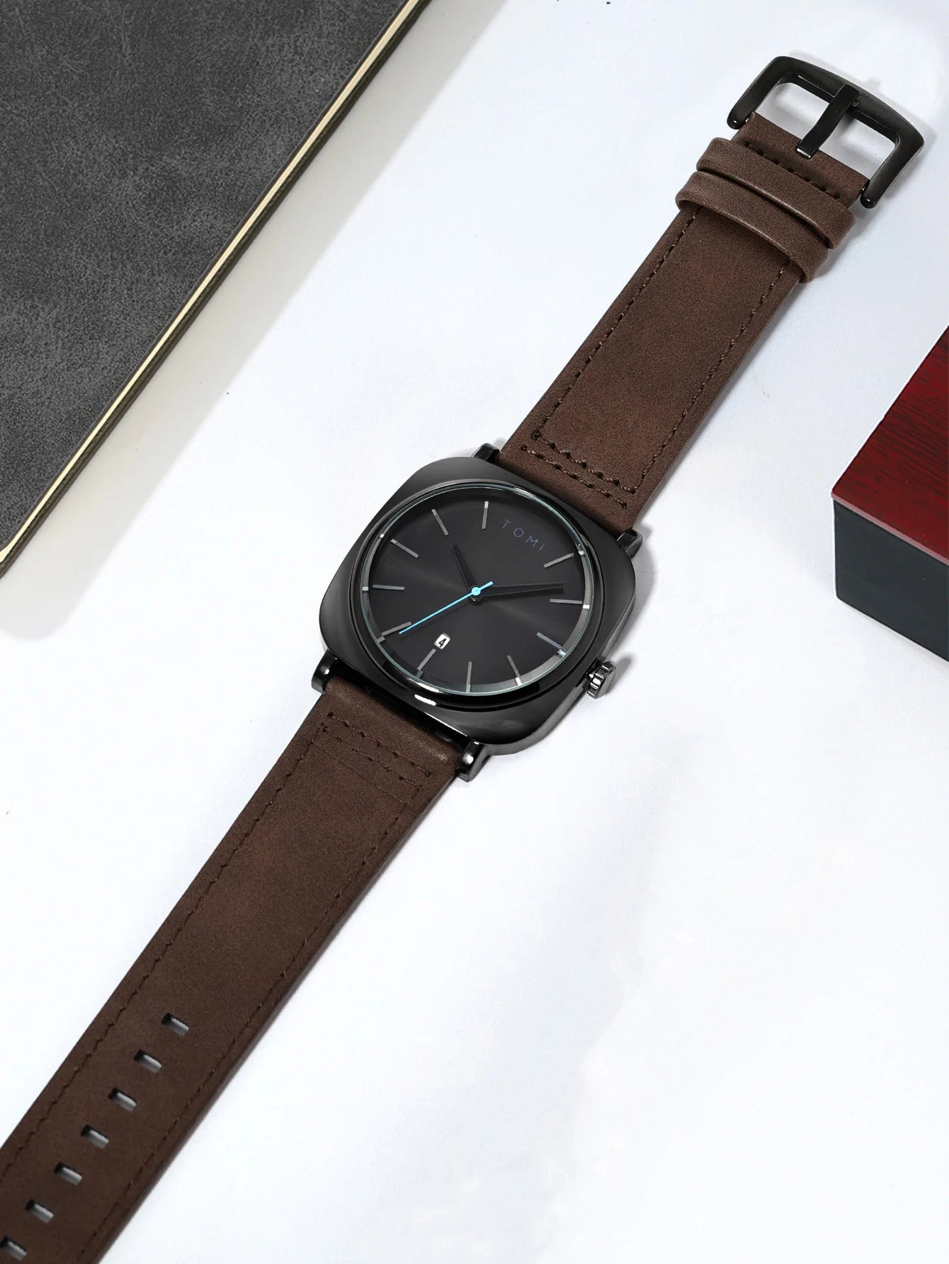 Tomi 2 pçs masculino casual moda relógio óculos conjunto de presente clássico simples caso quadrado relógio de quartzo masculino conjunto de presente reloj
