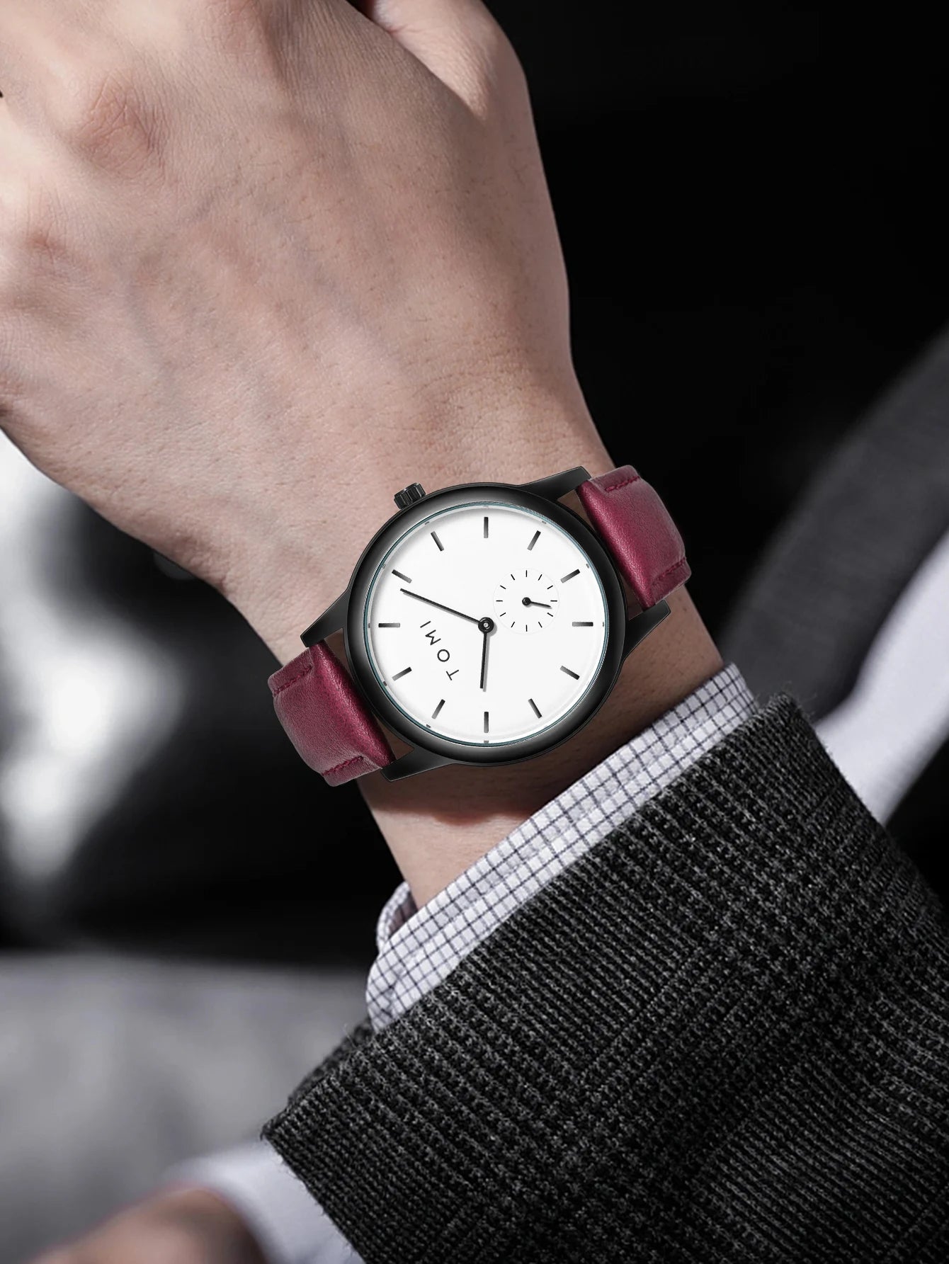 TOMI Fashion Masculino Relógio de quartzo com meio cinto de dois pinos casual e minimalista masculino