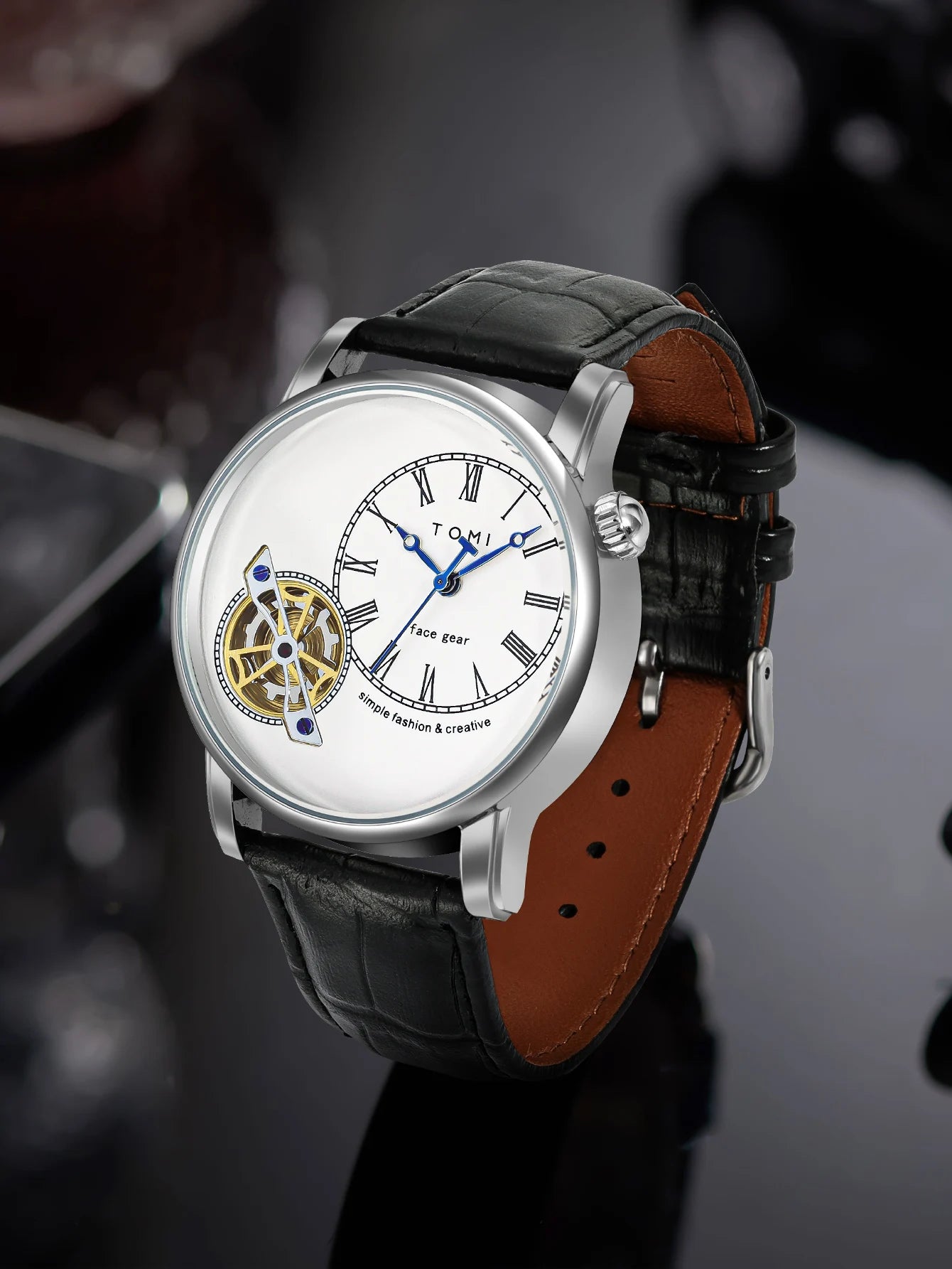 Tomi conjunto caixa de presente luxo e elegante relógio de quartzo masculino calendário de lazer pulseira dupla relógio de quartzo presente do festival