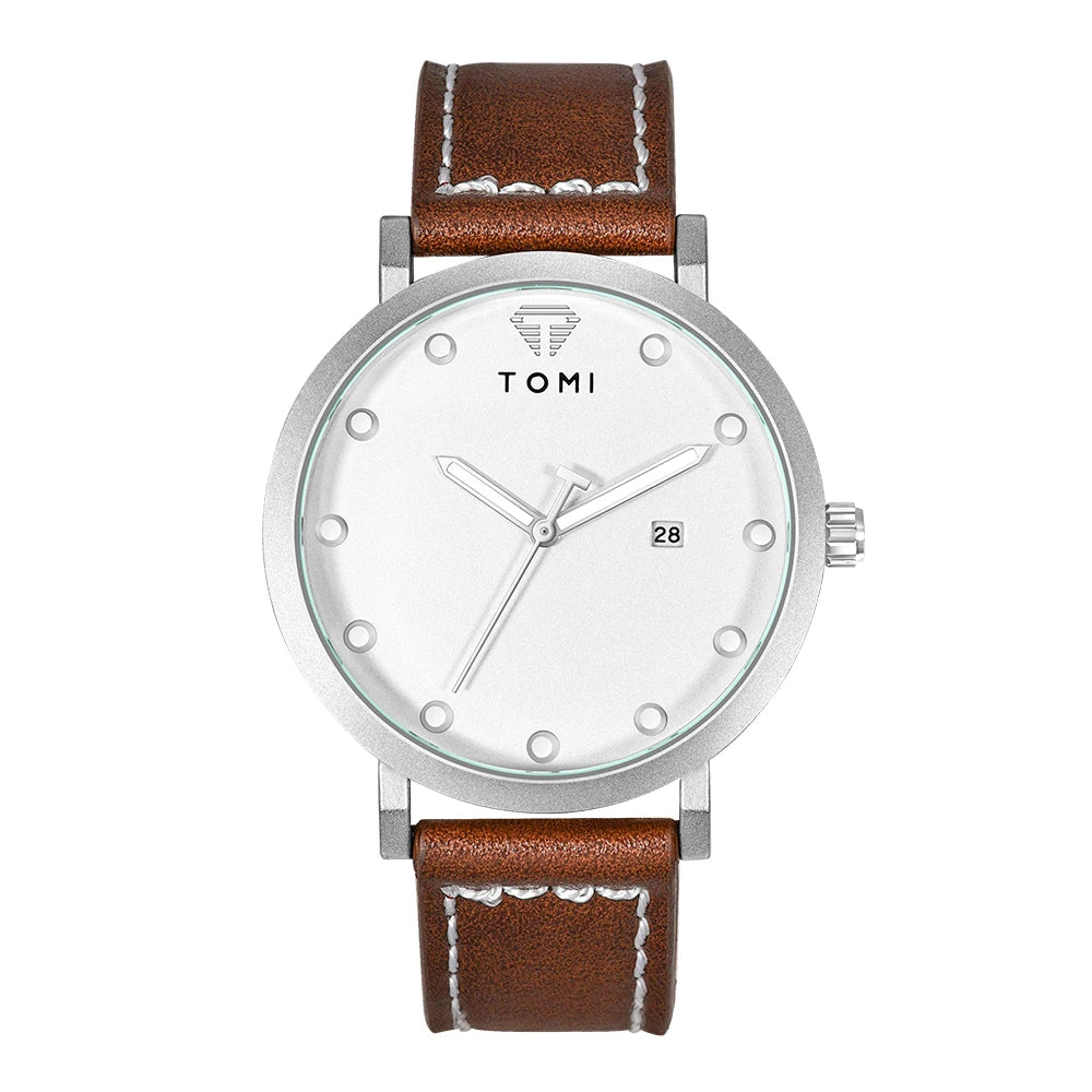 Tomi moda minimalista relógio masculino ao ar livre militar mostrador redondo relógio de quartzo de negócios masculino versátil retro relógio festival presente