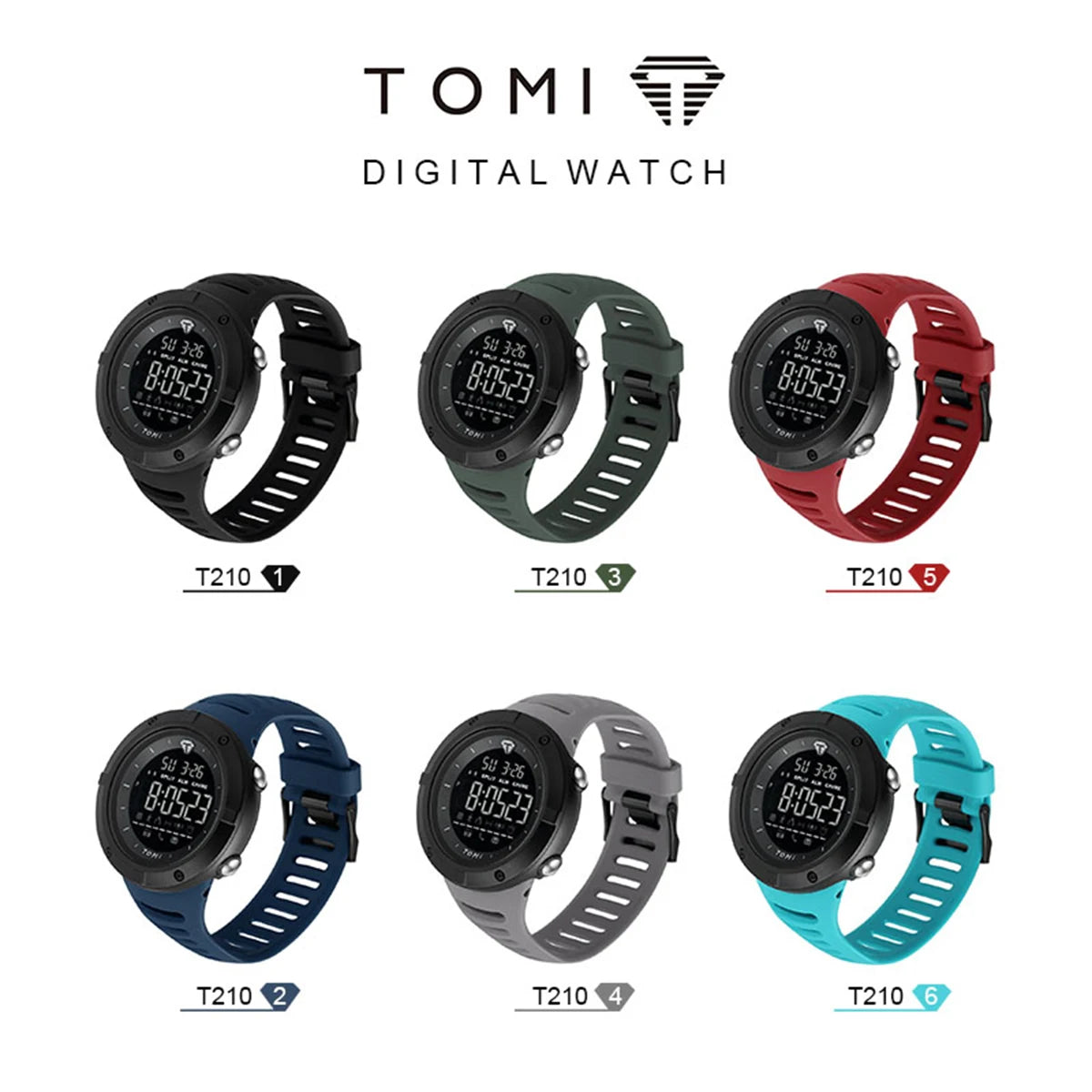 Relógio masculino TOMI Night Glow à prova d'água moda digital TPU material relógio esportivo