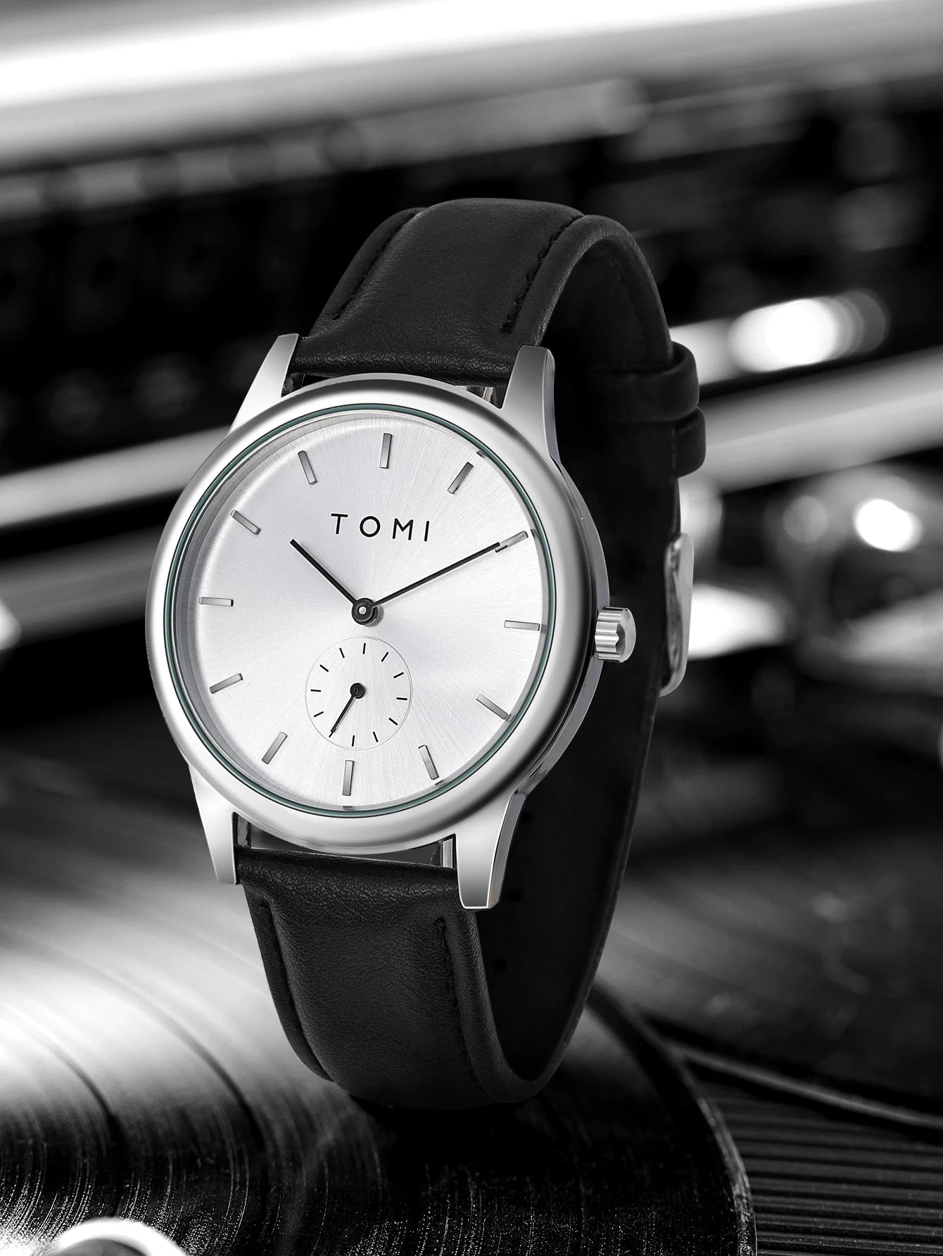 TOMI Fashion Masculino Relógio de quartzo com meio cinto de dois pinos casual e minimalista masculino