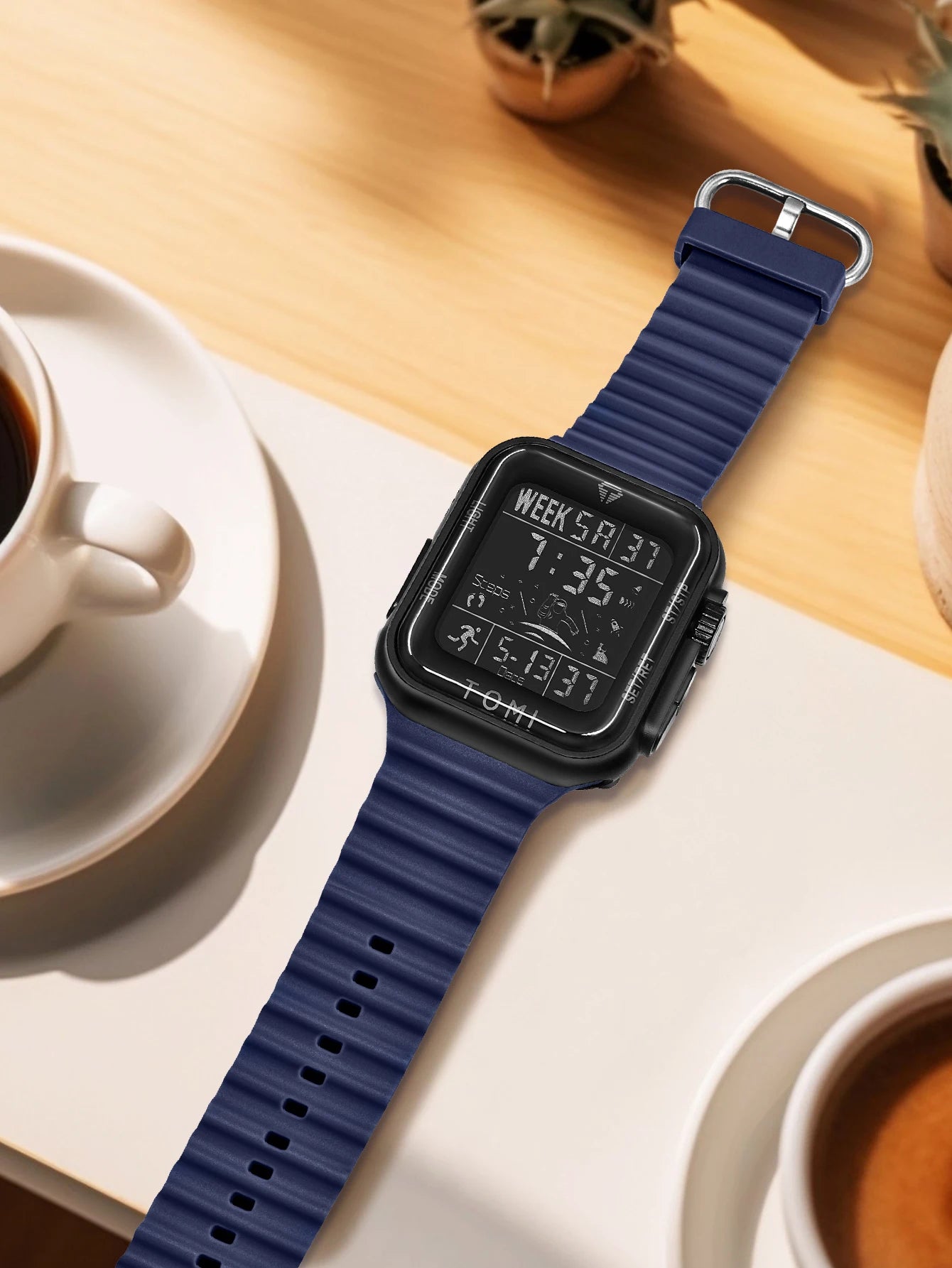TOMI Pro Mens Smartwatch 1.86 '' AMOLED Tela Sensível Ao Toque Quadrado, Mostrador Obsidian, Data/Tempo/Semana Excluso Design Minimalista Elegante