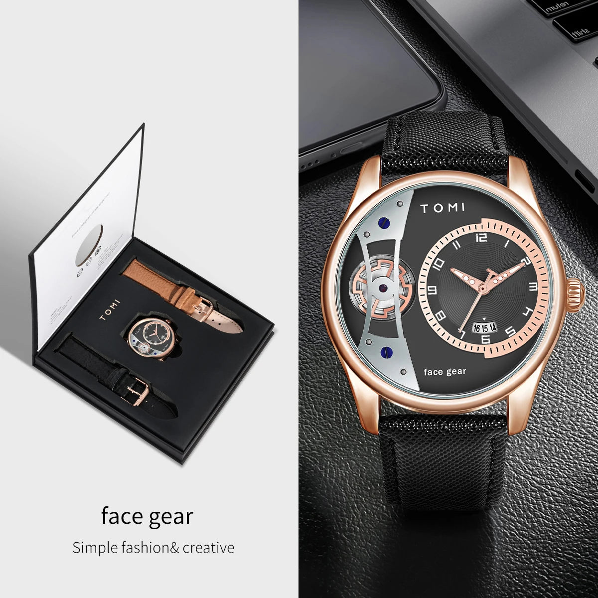 Tomi conjunto caixa de presente para negócios minimalista relógio de quartzo luxo versátil pulseira dupla destacável relógio festival presente