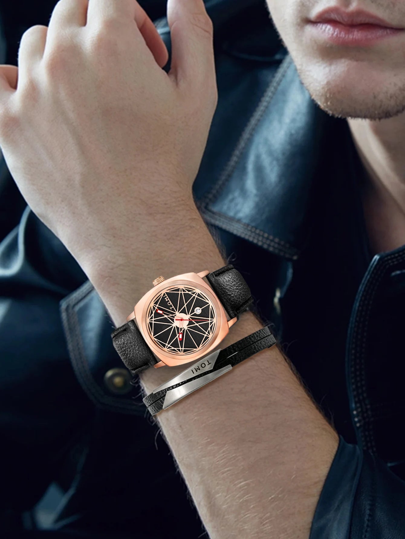 Tomi 2024 novo 2 pçs relógio masculino pulseira presente conjunto de luxo negócios versátil calendário relógio quartzo masculino e relógio presente reloj