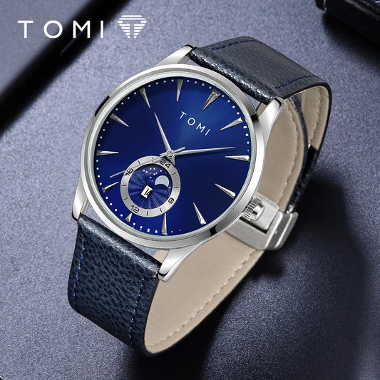 TOMI Homens Luxo Pulseira de Couro Relógio Negócios e Lazer Grande Mostrador Calendário Homens Relógio de Quartzo Relogio masculino