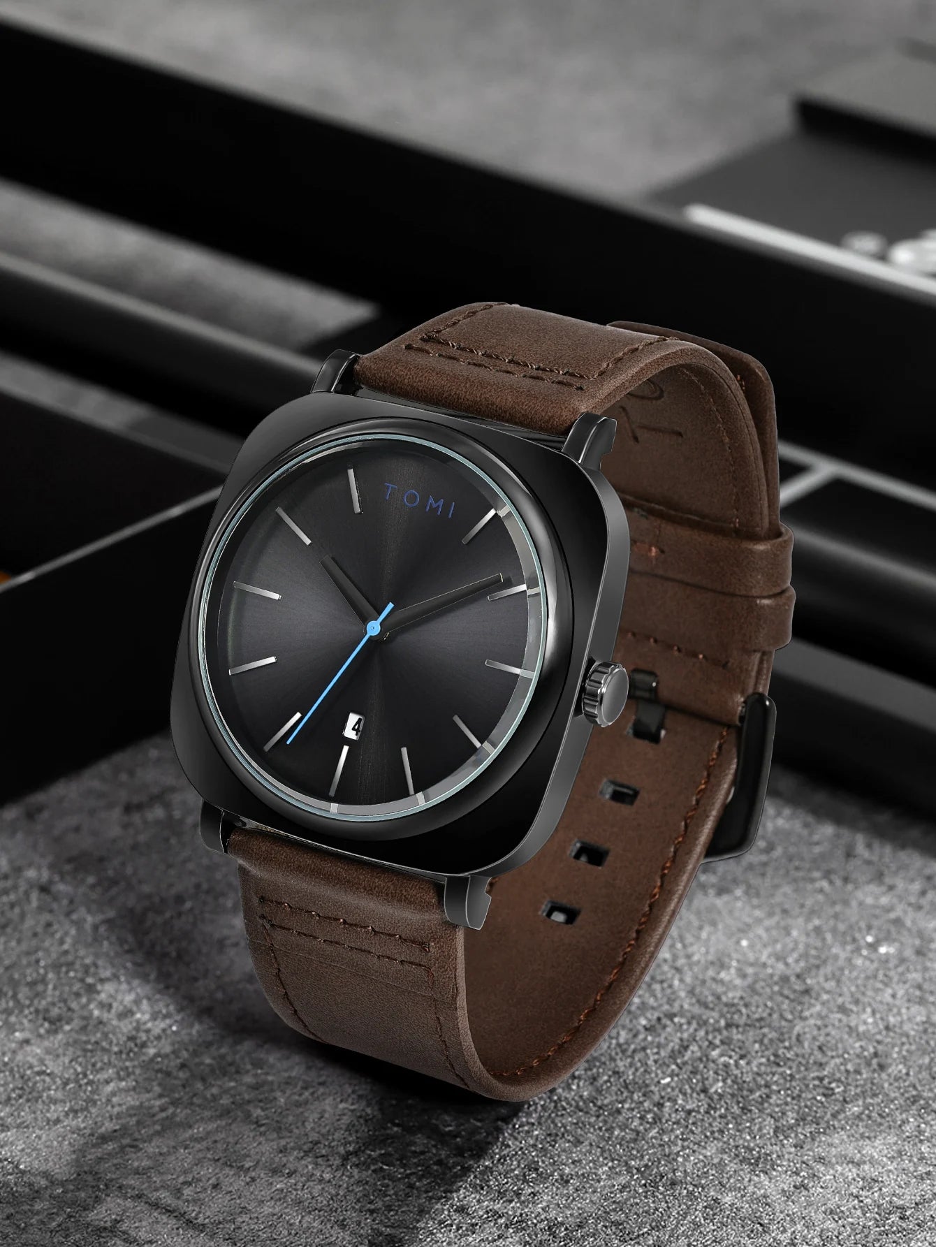 Tomi 2 pçs masculino casual moda relógio óculos conjunto de presente clássico simples caso quadrado relógio de quartzo masculino conjunto de presente reloj