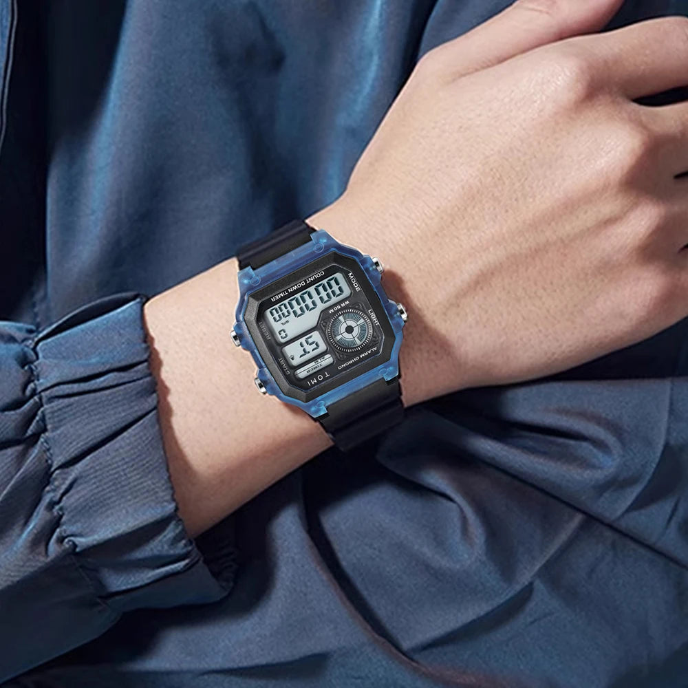 TOMI Transparente Cyberpunk Relógio Digital Edgy Square Estilo Esportivo Display LED Botões Multi-Função Moda Streetwear Pulseira