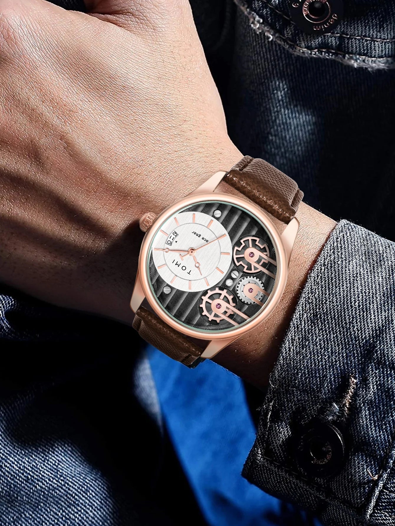 Relógio de quartzo de pulseira destacável TOMI masculino, conjunto combinado caixa presente, luxo e negócios simples, presente Festival