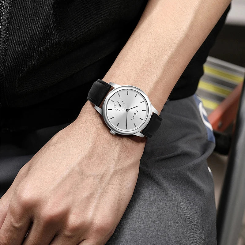 TOMI Fashion Masculino Relógio de quartzo com meio cinto de dois pinos casual e minimalista masculino
