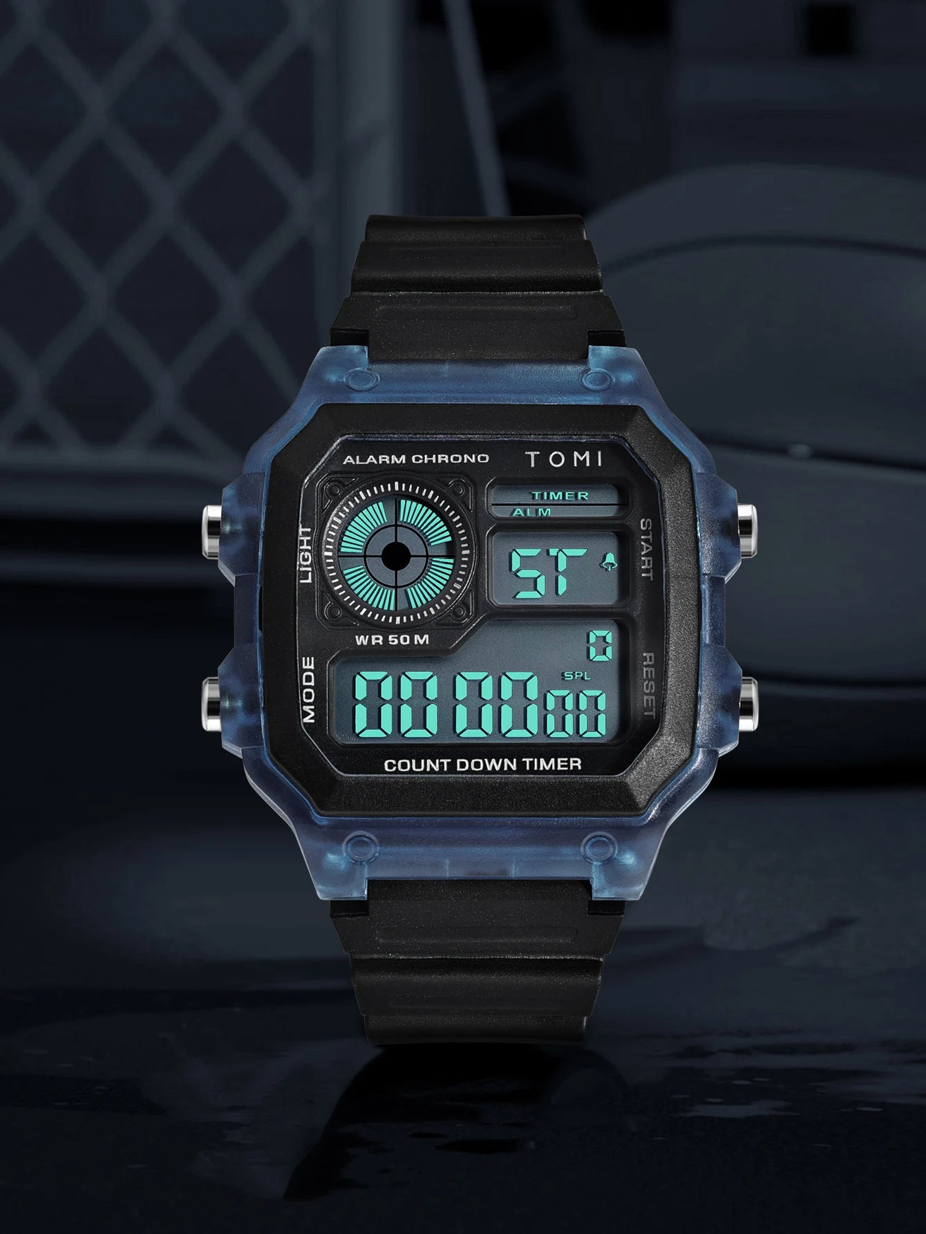 TOMI Transparente Cyberpunk Relógio Digital Edgy Square Estilo Esportivo Display LED Botões Multi-Função Moda Streetwear Pulseira