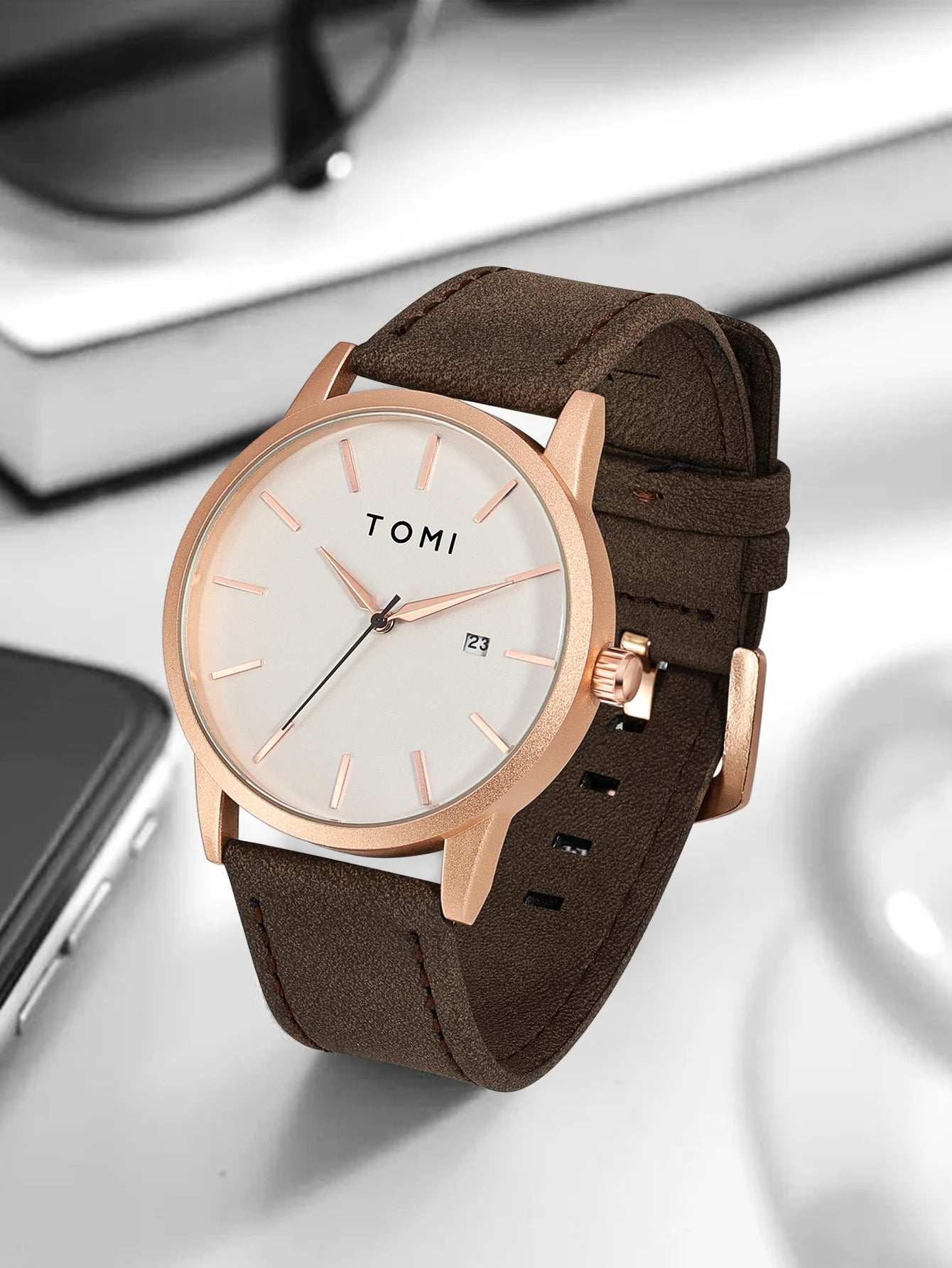 Relógio masculino da moda da marca TOMI luxuoso relógio de quartzo com design de mostrador de disco pequeno