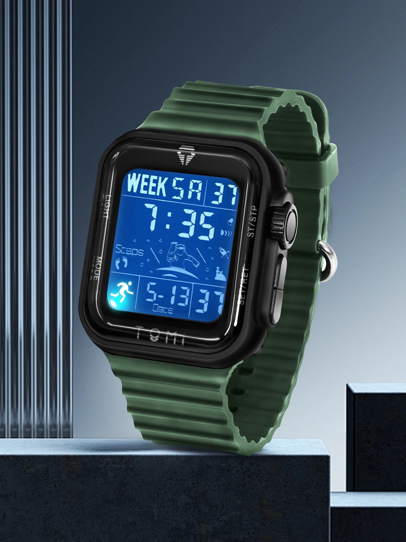 TOMI Pro Mens Smartwatch 1.86 '' AMOLED Tela Sensível Ao Toque Quadrado, Mostrador Obsidian, Data/Tempo/Semana Excluso Design Minimalista Elegante