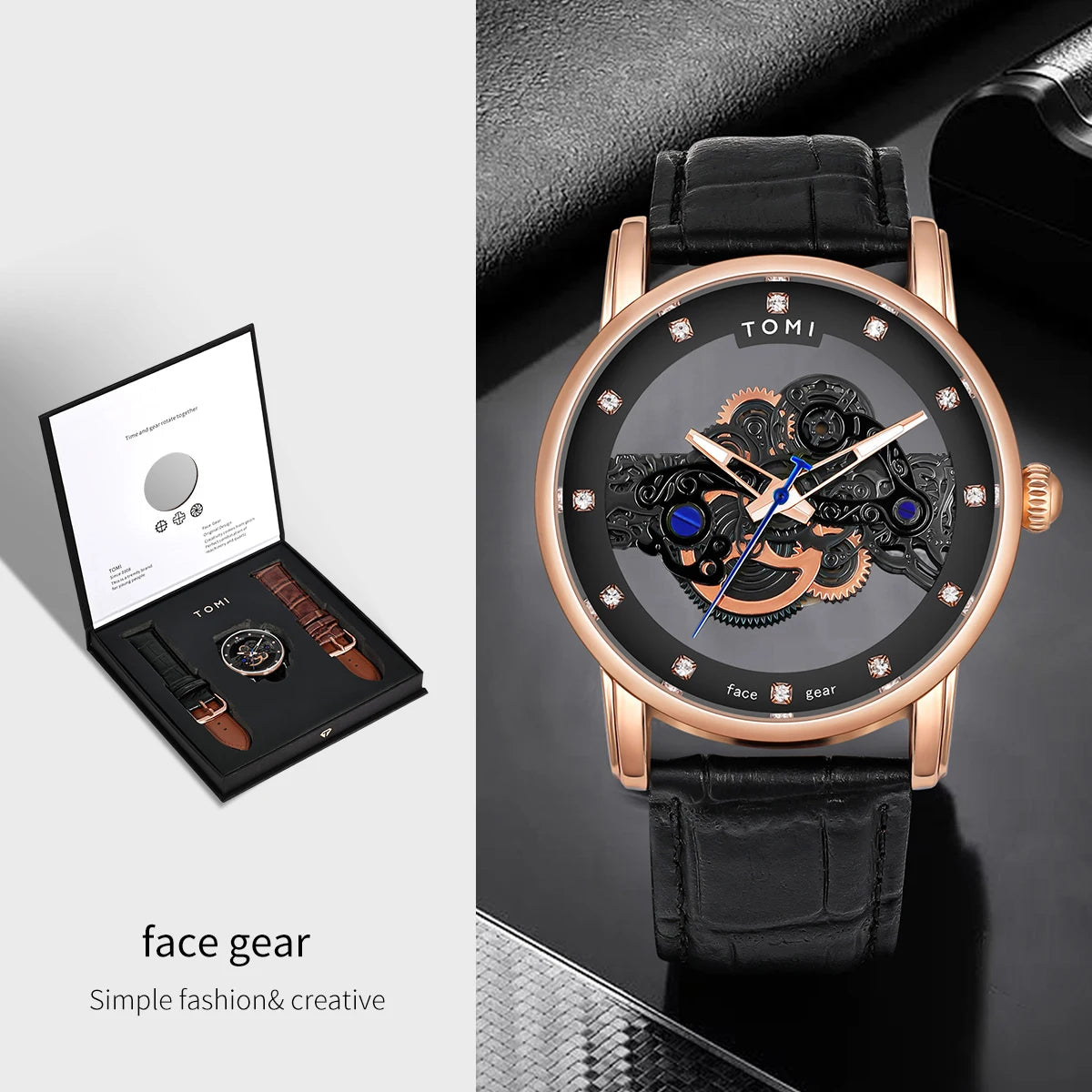 TOMI Novo relógio popular de luxo casual masculino e feminino relógio de quartzo com diamante oco