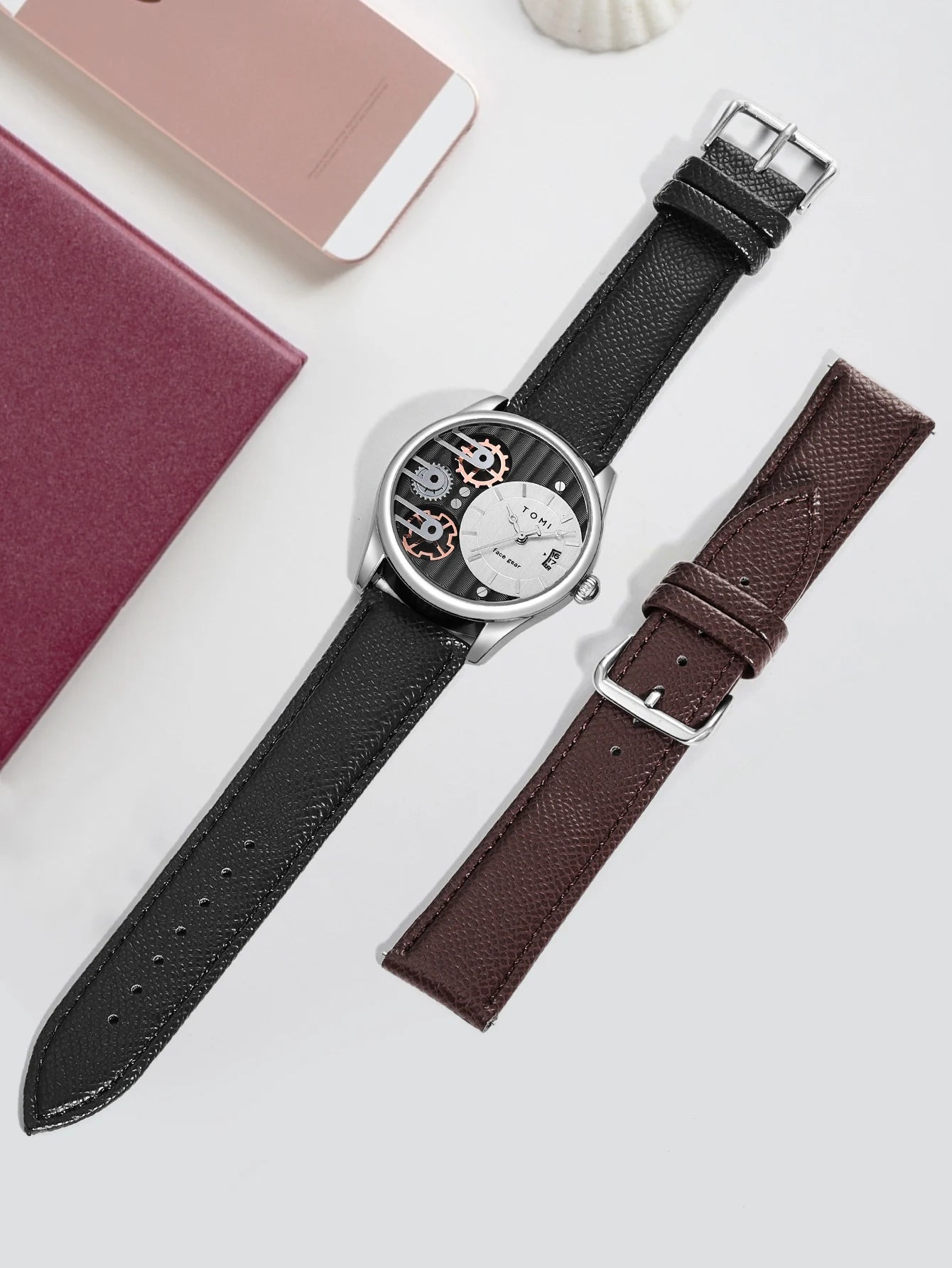Relógio de quartzo de pulseira destacável TOMI masculino, conjunto combinado caixa presente, luxo e negócios simples, presente Festival