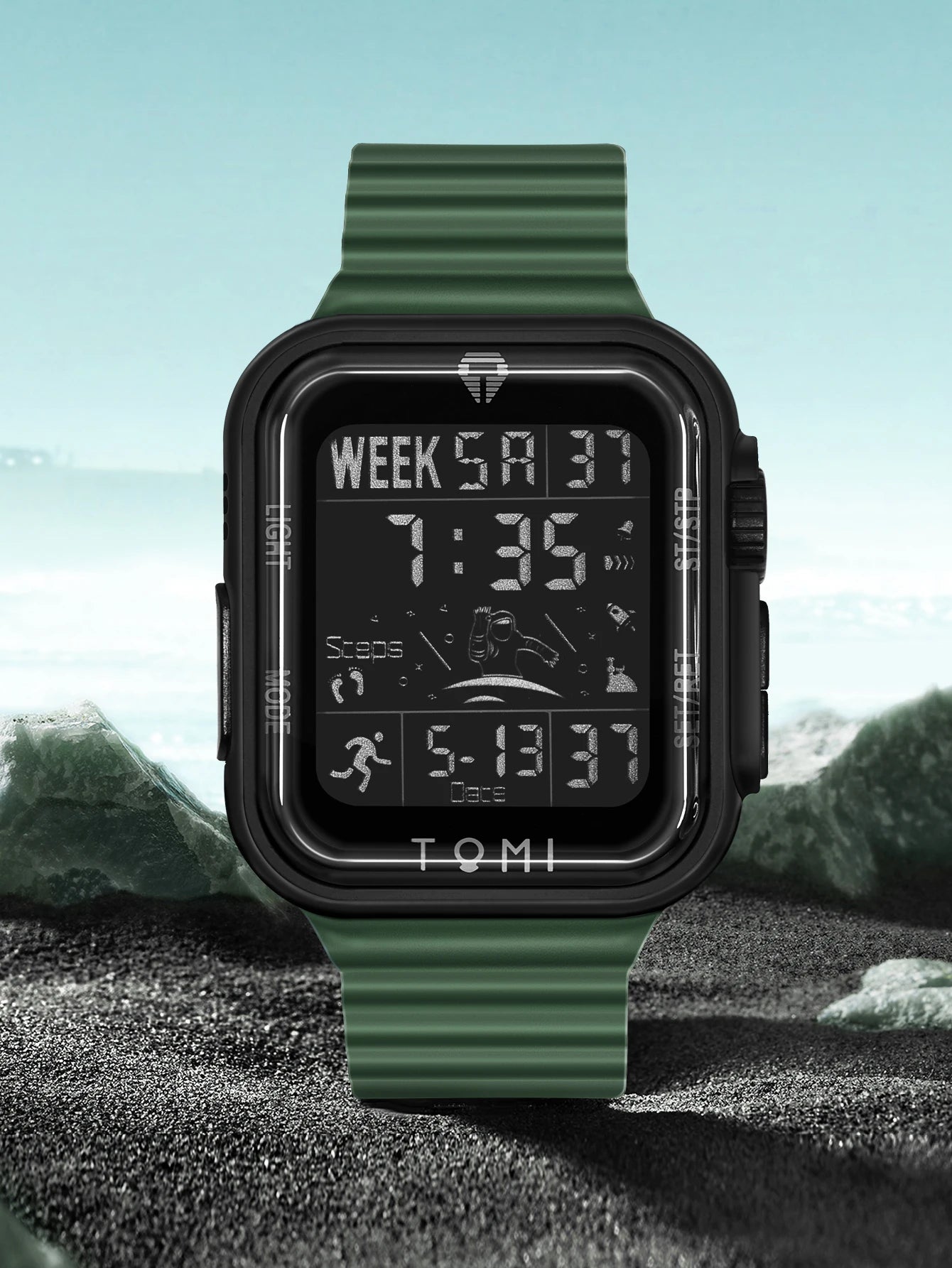 TOMI Pro Mens Smartwatch 1.86 '' AMOLED Tela Sensível Ao Toque Quadrado, Mostrador Obsidian, Data/Tempo/Semana Excluso Design Minimalista Elegante