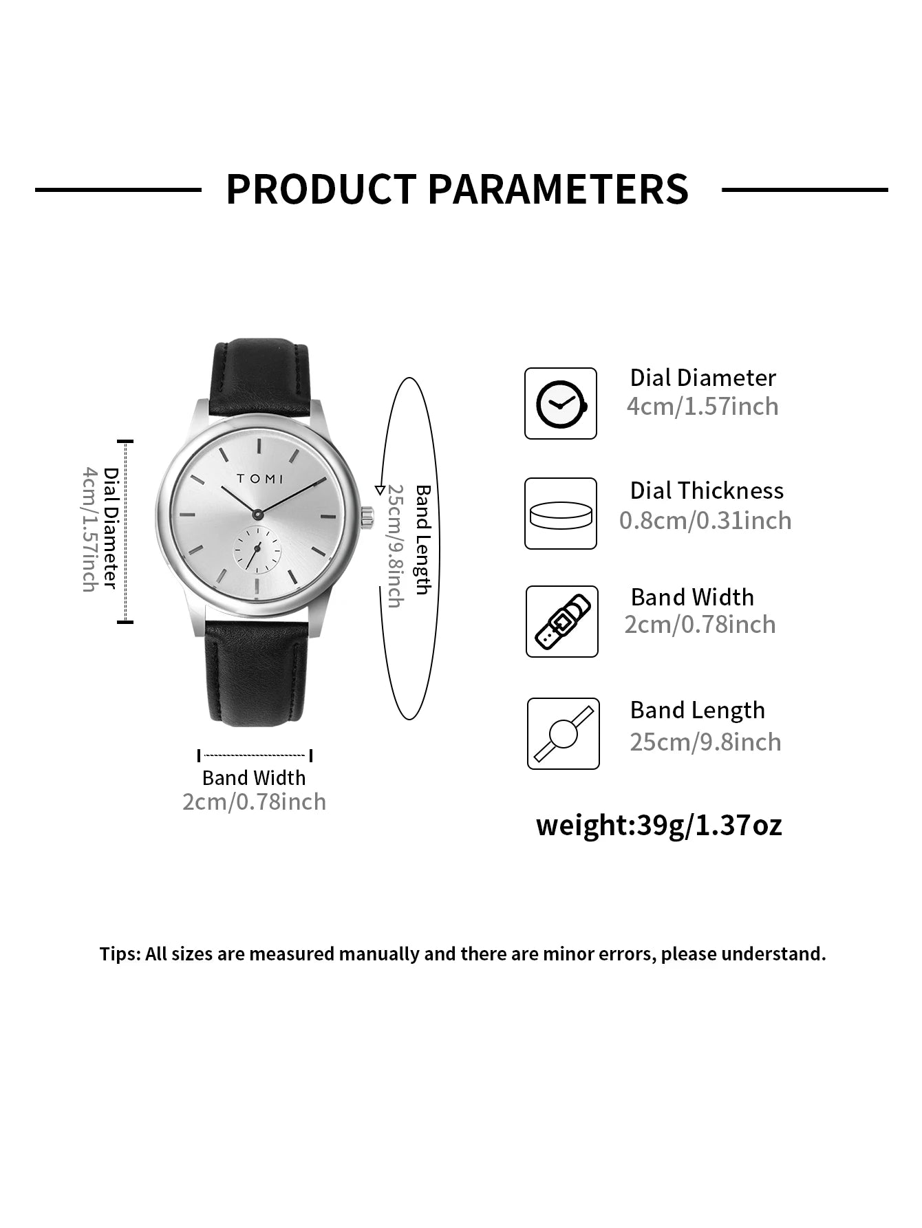 TOMI Fashion Masculino Relógio de quartzo com meio cinto de dois pinos casual e minimalista masculino