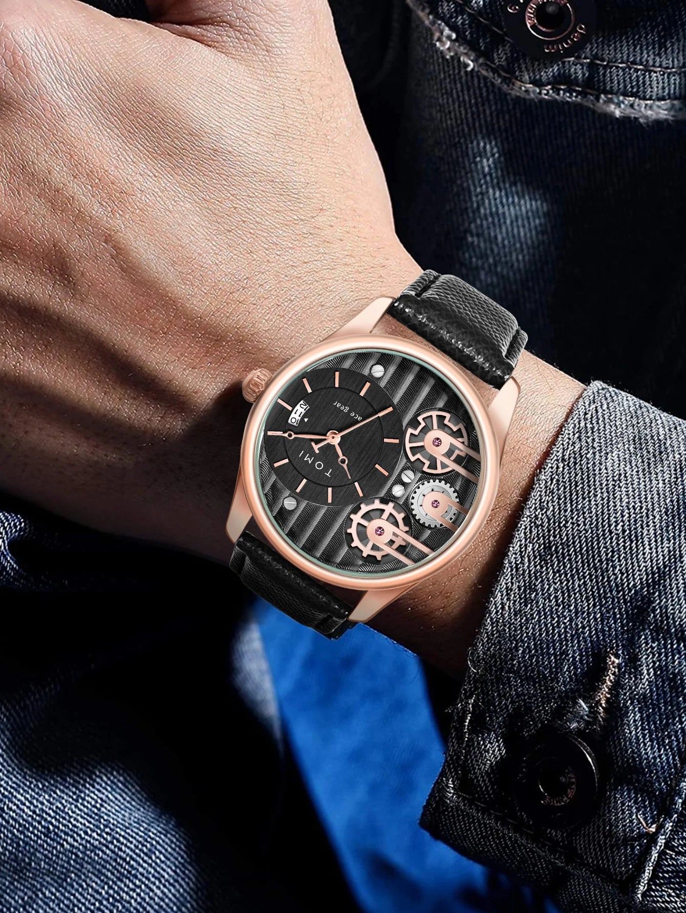 Relógio de quartzo de pulseira destacável TOMI masculino, conjunto combinado caixa presente, luxo e negócios simples, presente Festival
