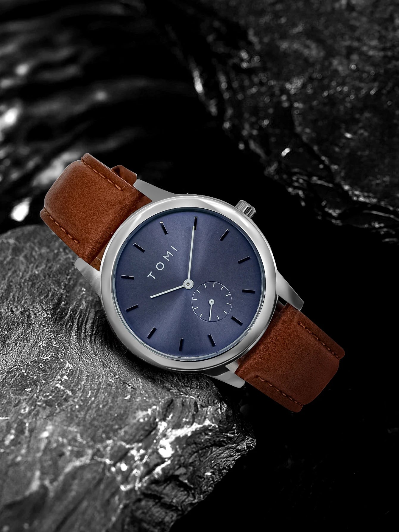 TOMI Fashion Masculino Relógio de quartzo com meio cinto de dois pinos casual e minimalista masculino