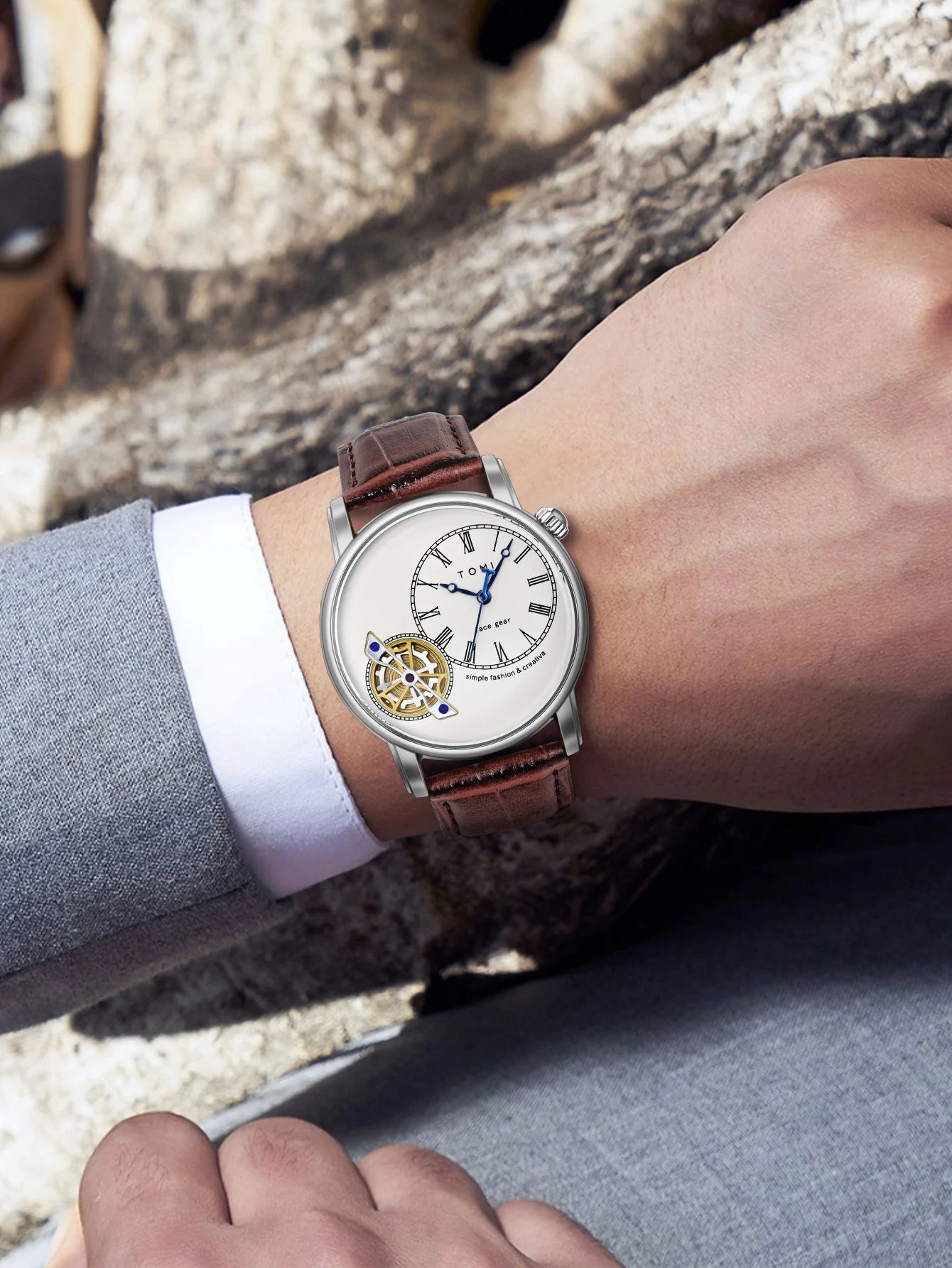 Tomi conjunto caixa de presente luxo e elegante relógio de quartzo masculino calendário de lazer pulseira dupla relógio de quartzo presente do festival