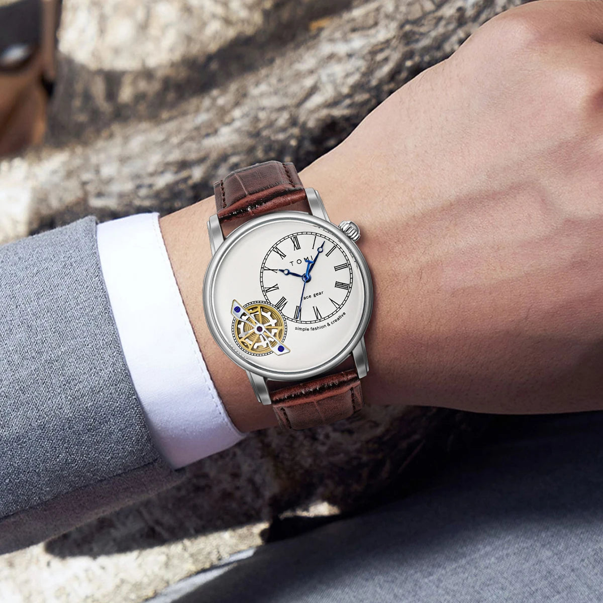 Tomi conjunto caixa de presente luxo e elegante relógio de quartzo masculino calendário de lazer pulseira dupla relógio de quartzo presente do festival