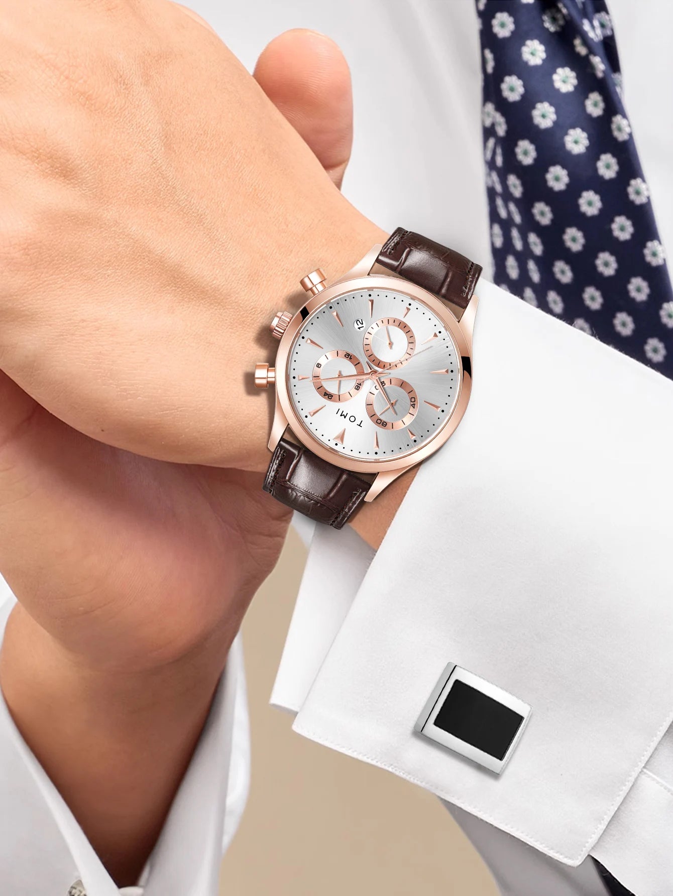 Tomi 4 pçs conjunto de luxo negócios masculino relógio quartzo casual moda versátil relógio abotoaduras masculino gravata clipe relógio festival presente