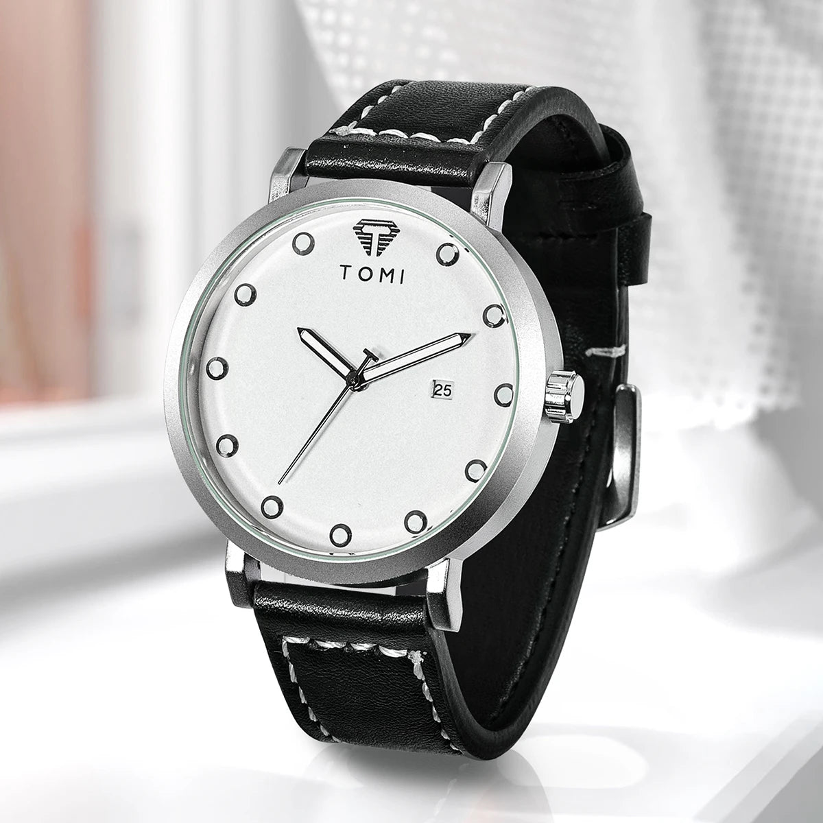 Tomi moda minimalista relógio masculino ao ar livre militar mostrador redondo relógio de quartzo de negócios masculino versátil retro relógio festival presente