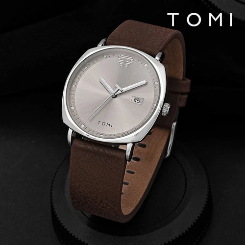 TOMI Relógio Masculino Minimalista Moda Esportes Relógio Calendário Couro Casual Relógio de Quartzo