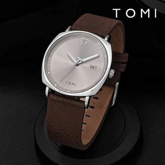 TOMI Relógio Masculino Minimalista Moda Esportes Relógio Calendário Couro Casual Relógio de Quartzo