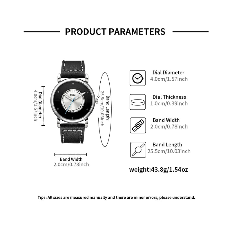 TOMI Relógio Masculino Minimalista Couro Preto Moda Minimalista Relógio de Quartzo Masculino Premium Business Quartz Watch