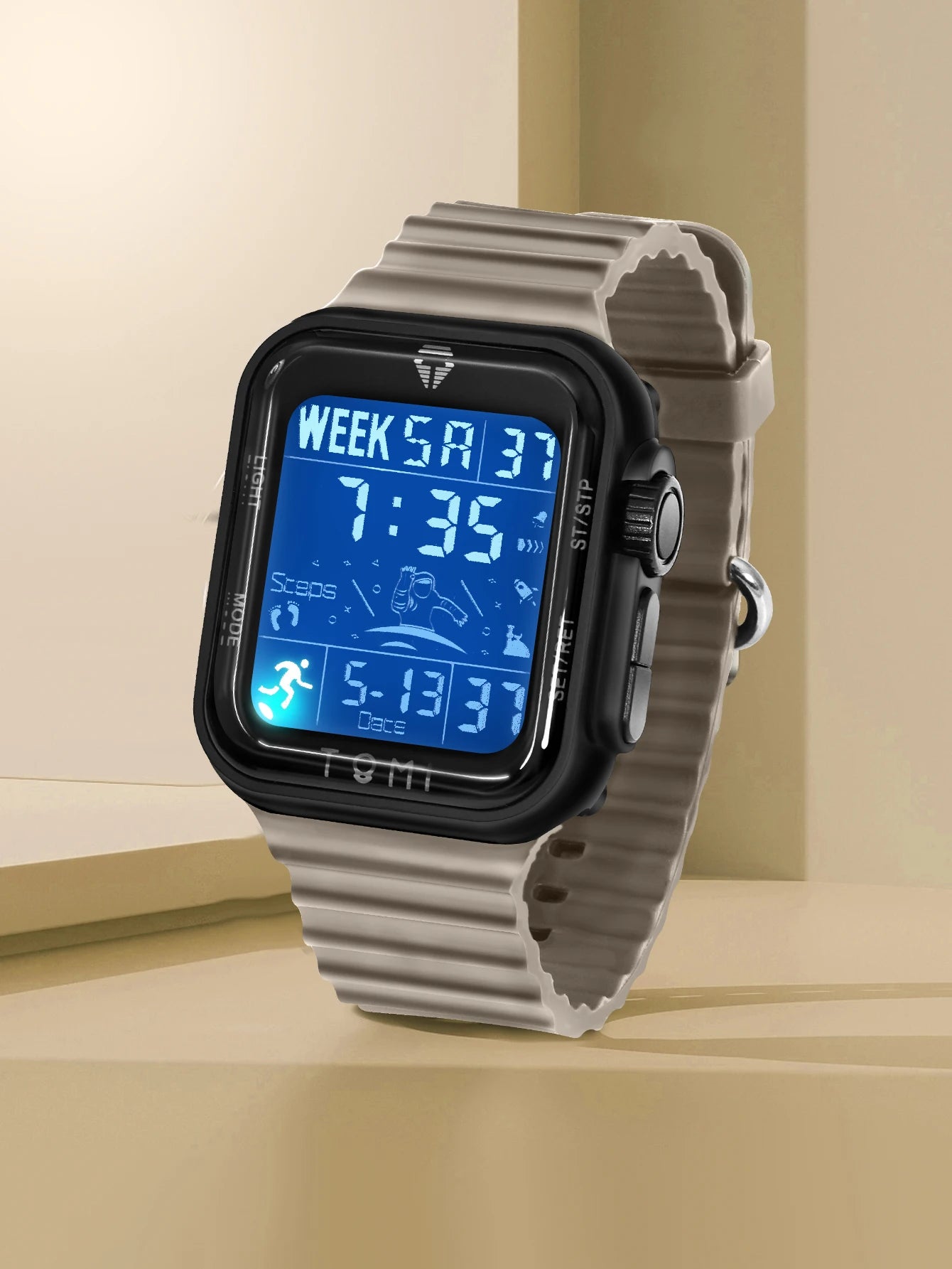 TOMI Pro Mens Smartwatch 1.86 '' AMOLED Tela Sensível Ao Toque Quadrado, Mostrador Obsidian, Data/Tempo/Semana Excluso Design Minimalista Elegante